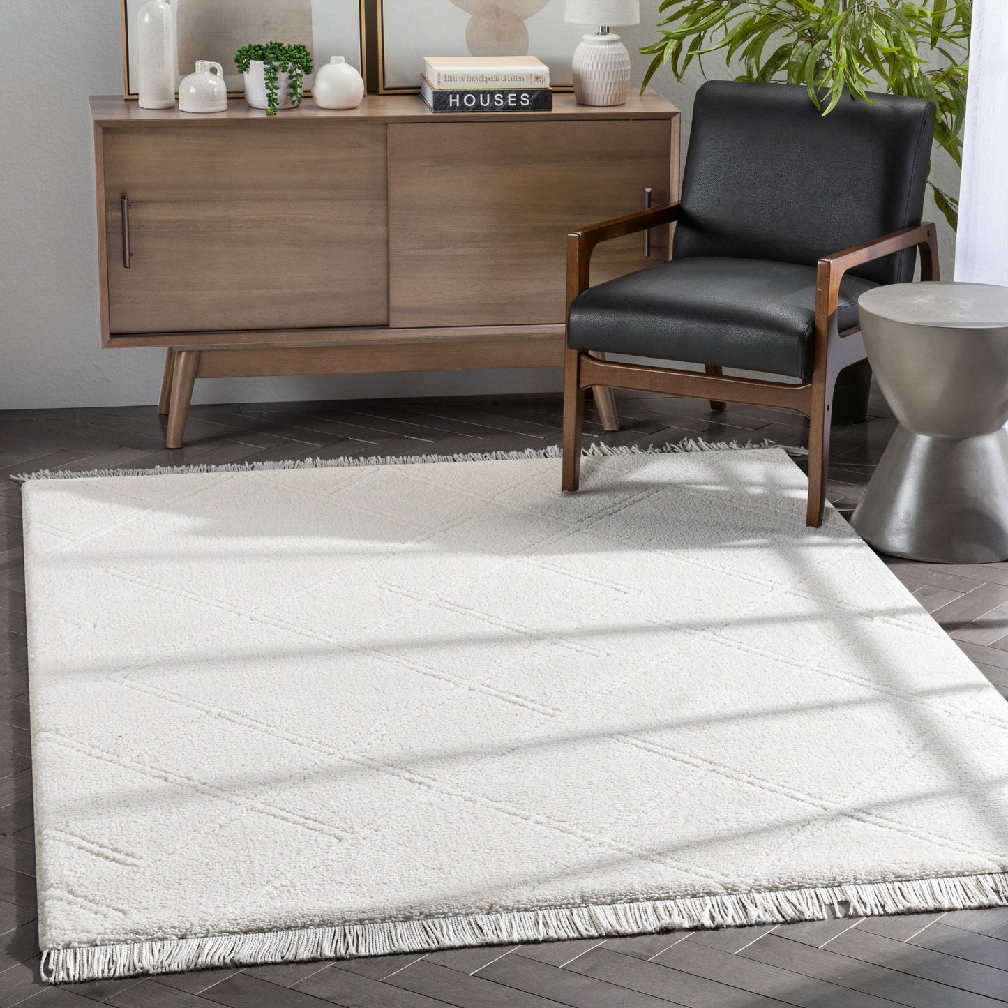 Firth Moroccan Trellis Textured Ivory Ultra Soft High-Low Shag Rug MAI-52