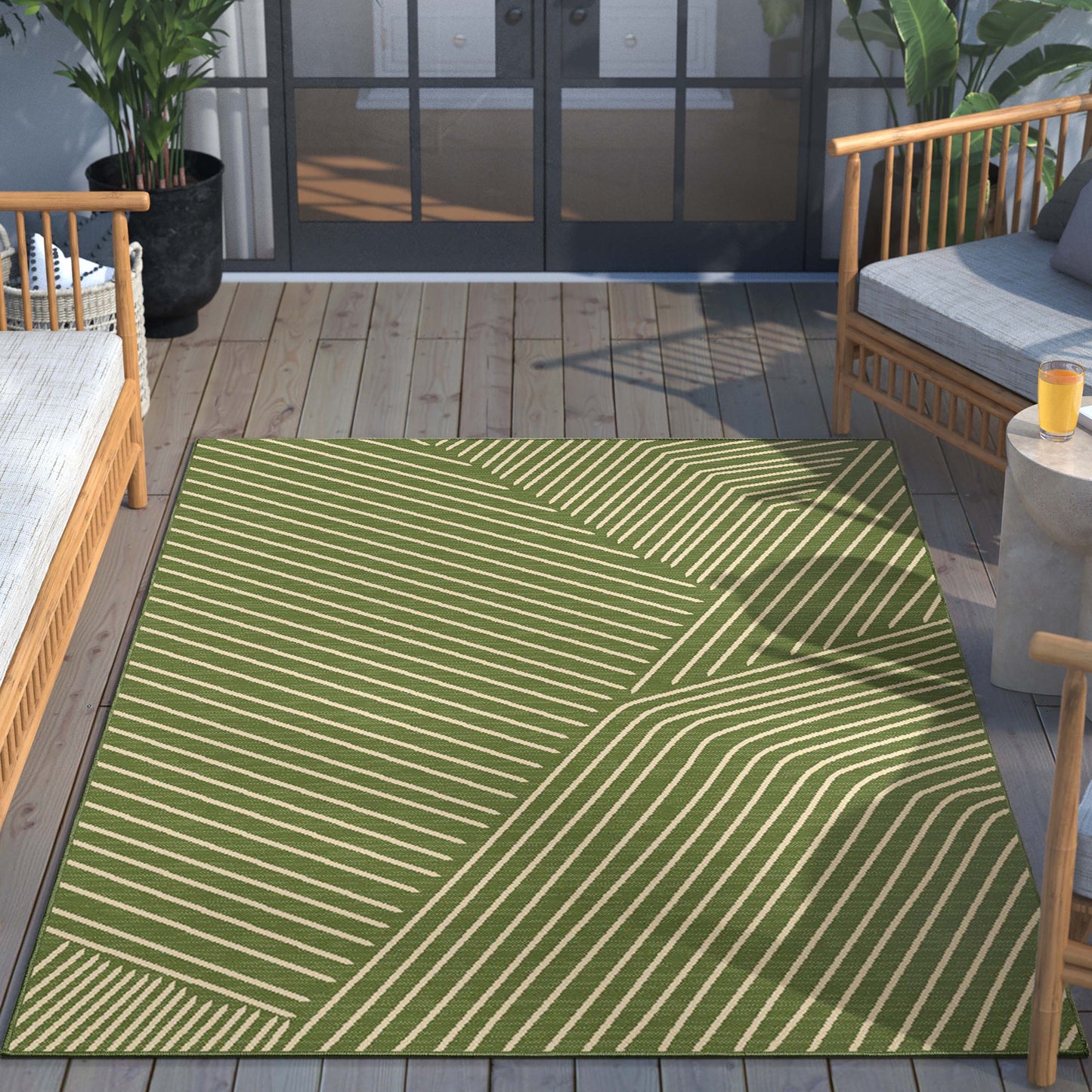 Linden Modern Stripes Indoor/Outdoor Green Flat-Weave Rug MED-165