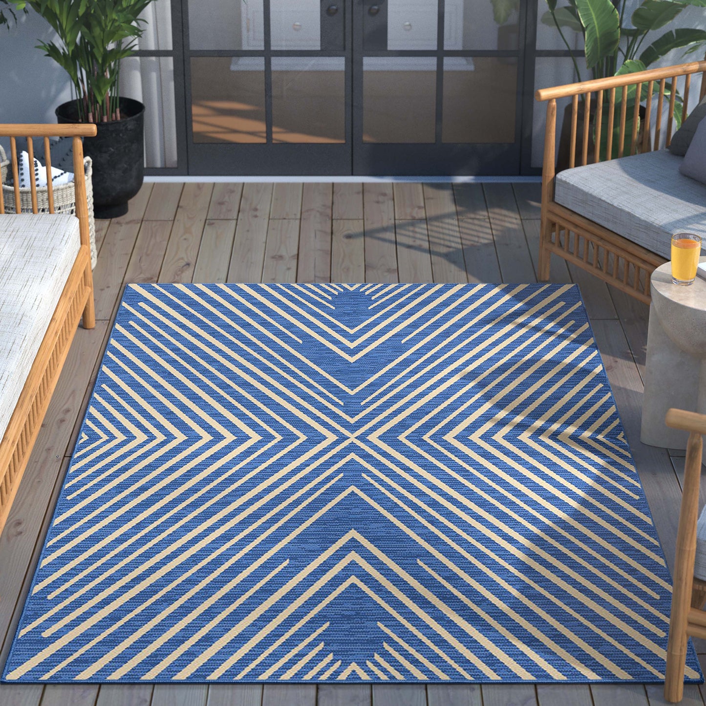 Kesia Modern Stripes Indoor/Outdoor Blue Flat-Weave Rug MED-184