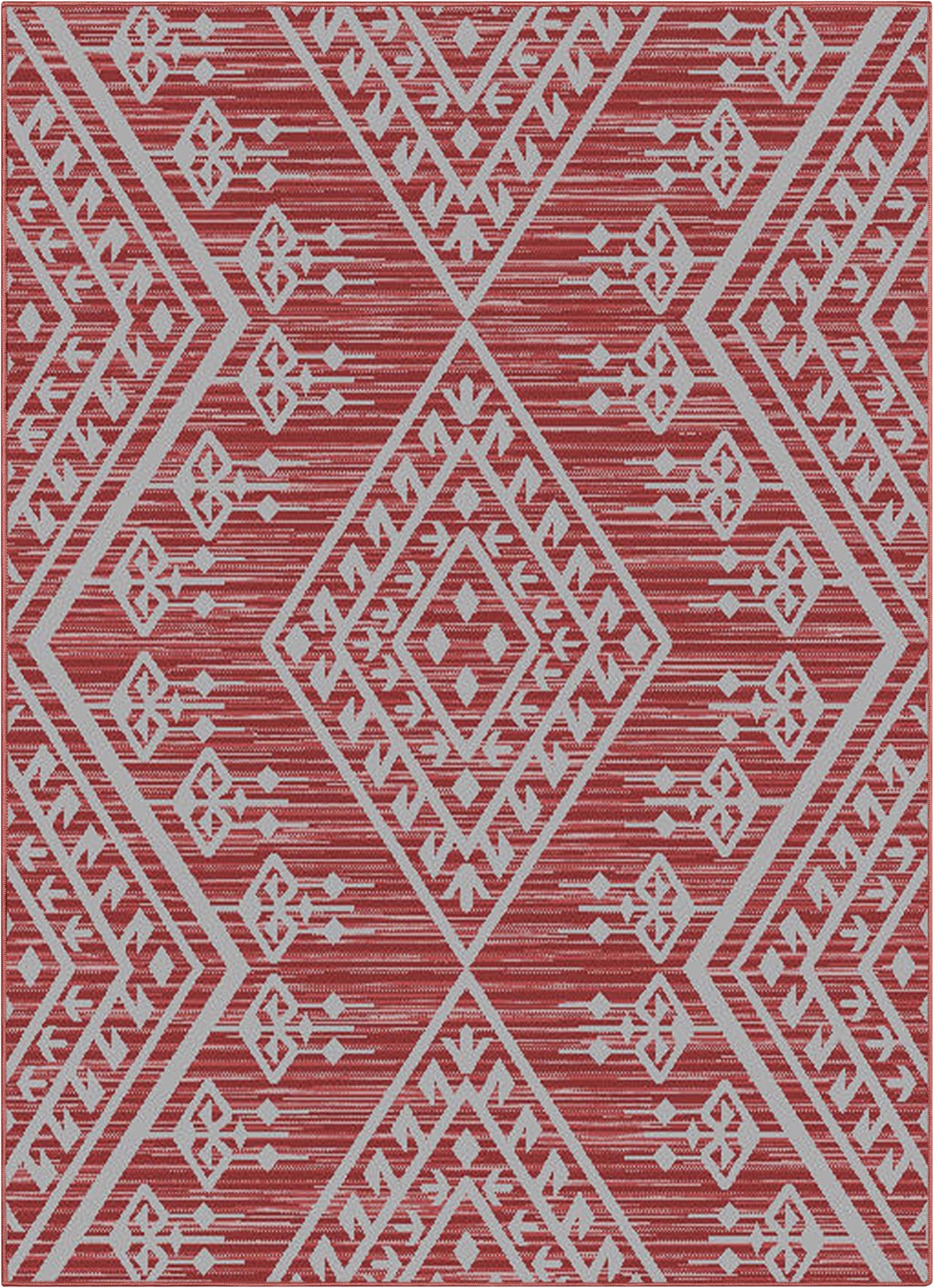 Cascade Tribal Diamond Pattern Indoor/Outdoor Red Flat-Weave Rug MED-190