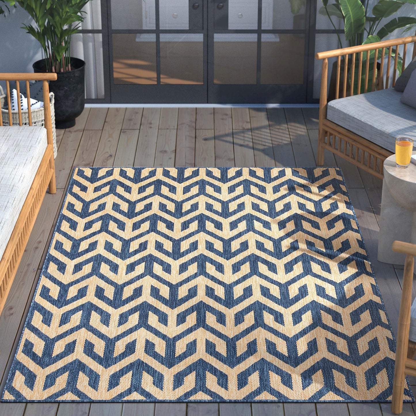Atlantis Modern Stripes Indoor/Outdoor Blue Flat-Weave Rug MED-214