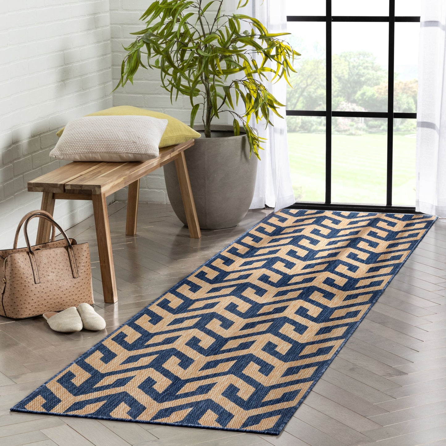 Atlantis Modern Stripes Indoor/Outdoor Blue Flat-Weave Rug MED-214