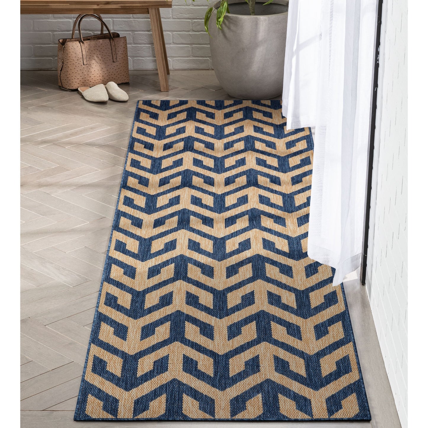 Atlantis Modern Stripes Indoor/Outdoor Blue Flat-Weave Rug MED-214
