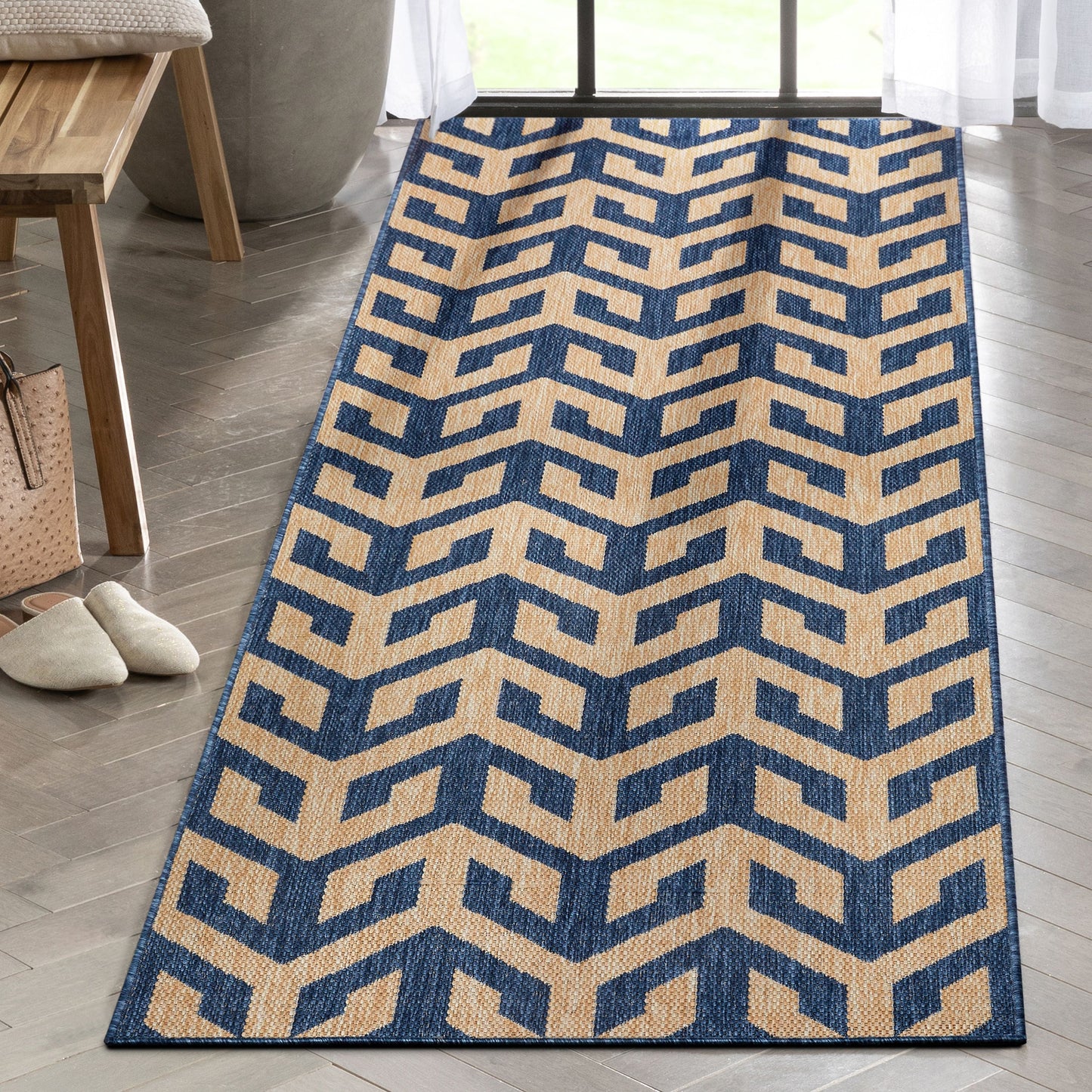 Atlantis Modern Stripes Indoor/Outdoor Blue Flat-Weave Rug MED-214
