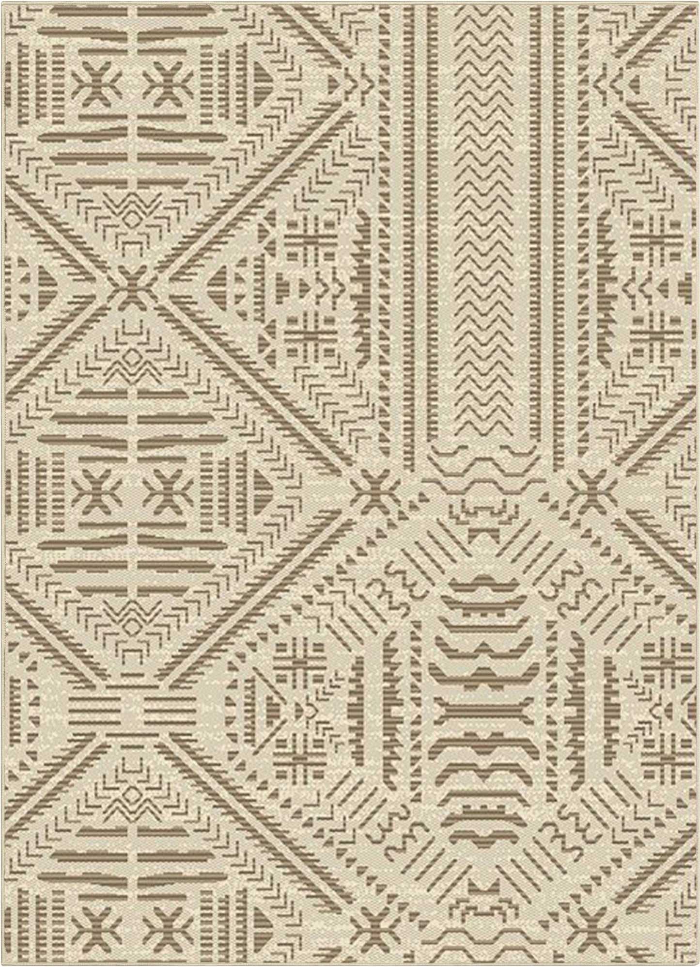 Khalo Tribal Indoor/Outdoor Beige Flat-Weave Rug MED-222