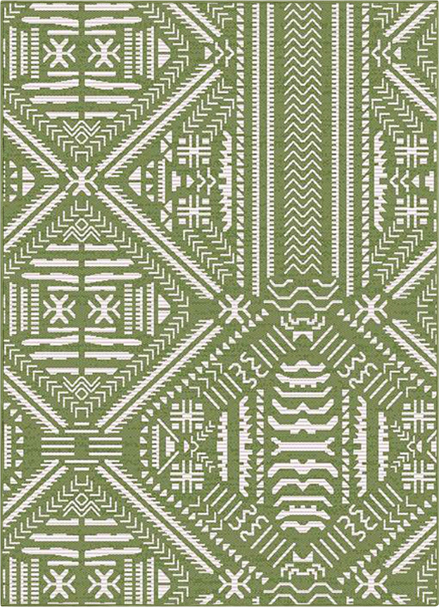 Khalo Tribal Indoor/Outdoor Green Flat-Weave Rug MED-225