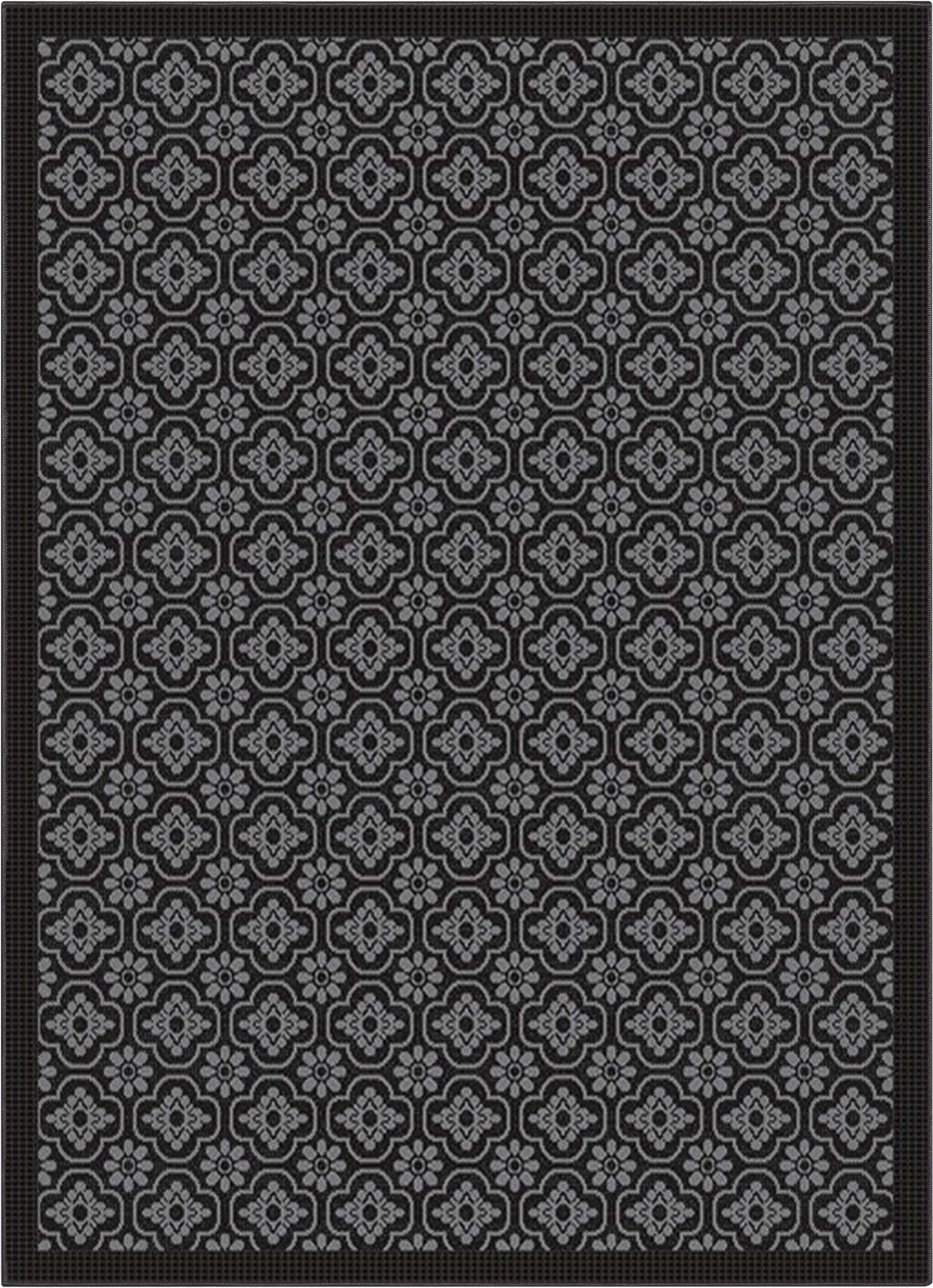 Manola Moroccan Trellis Indoor/Outdoor Black Flat-Weave Rug MED-233