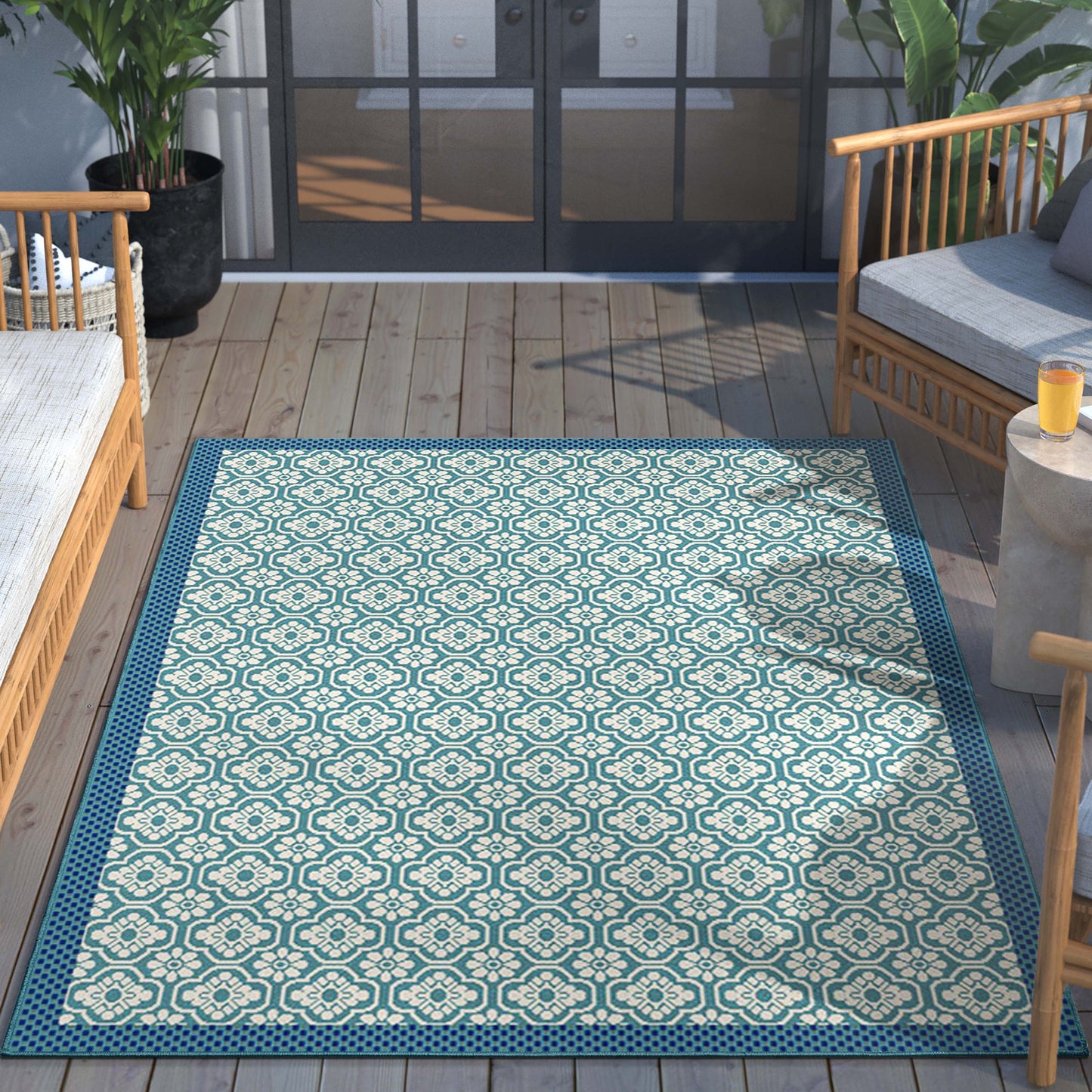 Manola Moroccan Trellis Indoor/Outdoor Blue Flat-Weave Rug MED-236