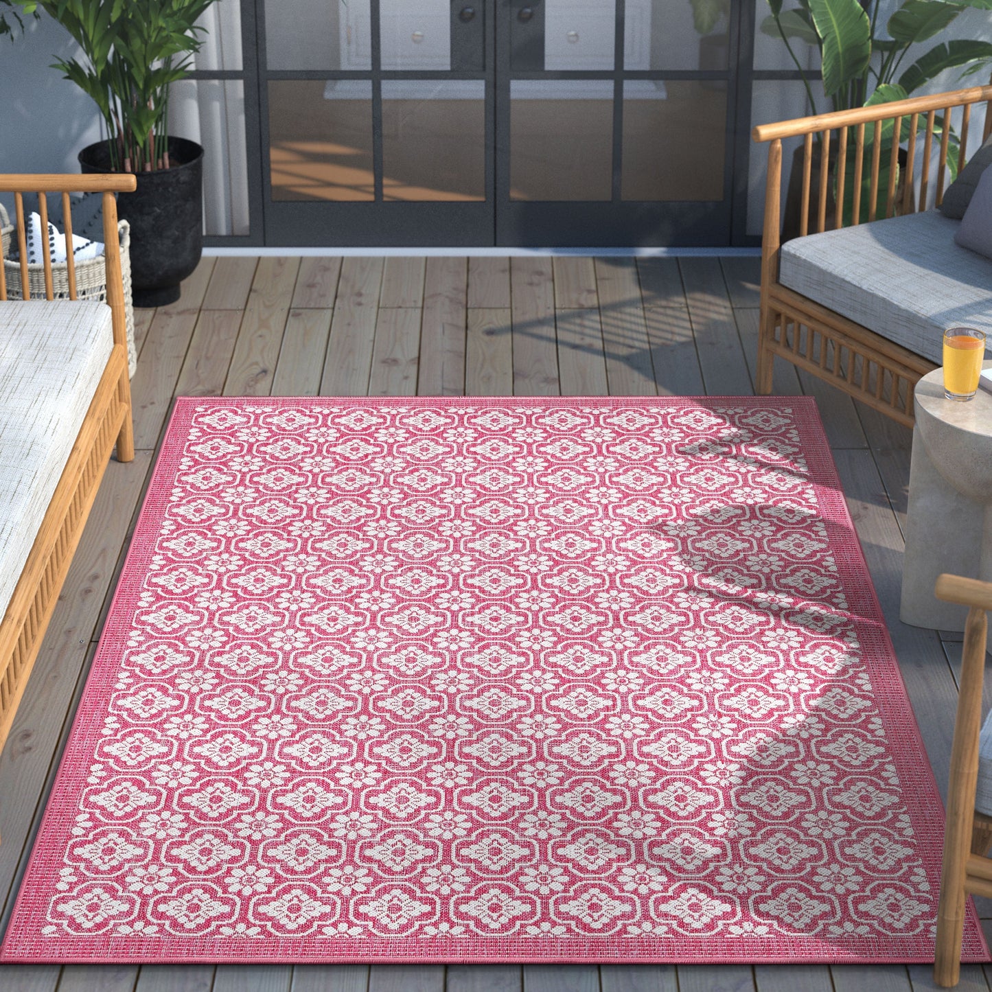 Manola Tribal Indoor/Outdoor Fuschia Flat-Weave Rug MED-239