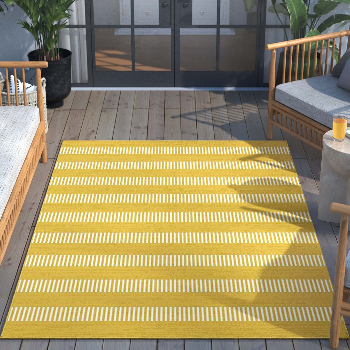 Stria Modern Stripes Indoor/Outdoor Yellow Flat-Weave Rug MED-241