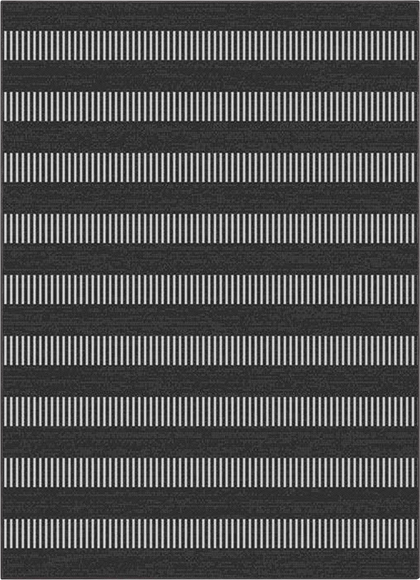 Stria Modern Stripes Indoor/Outdoor Black Flat-Weave Rug MED-243
