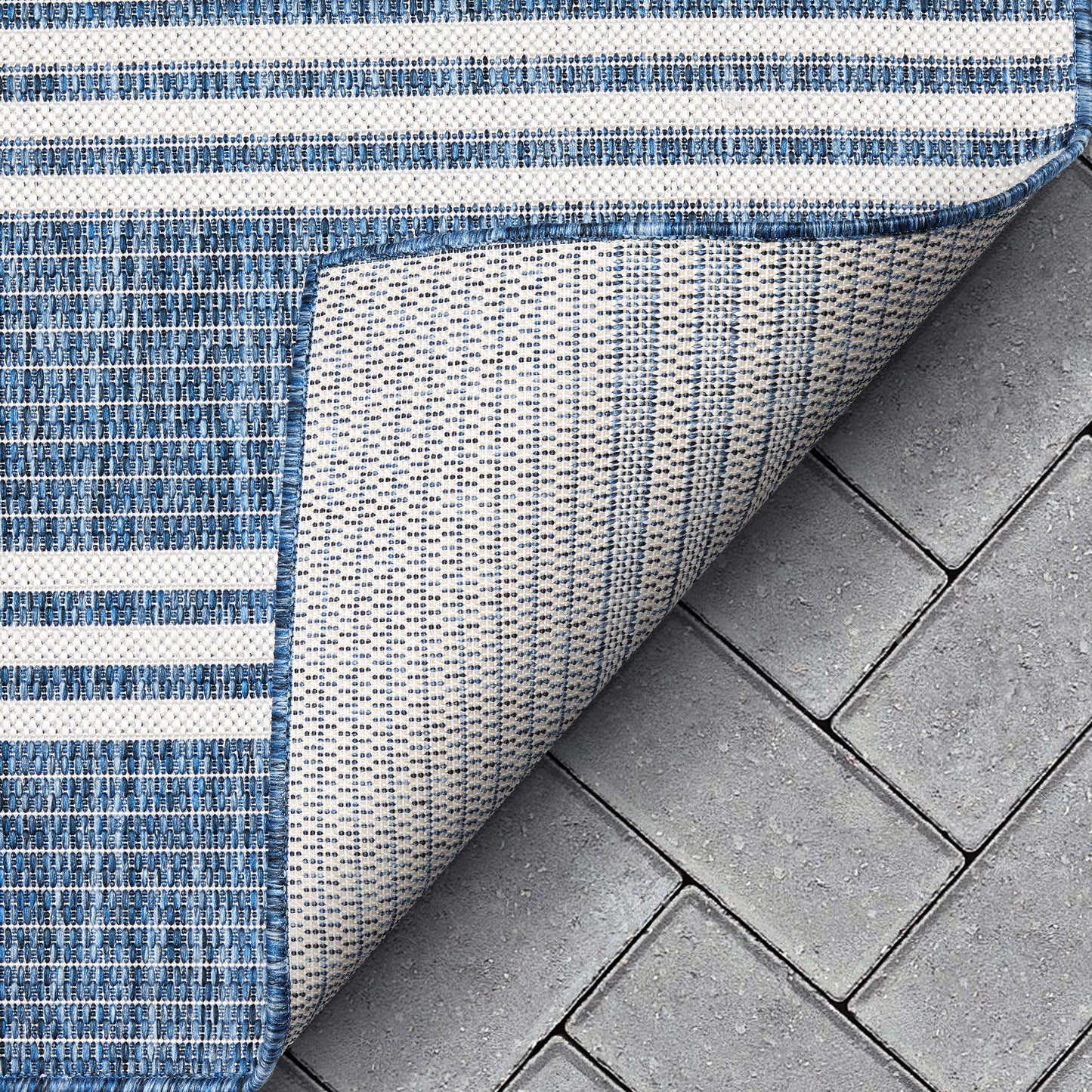 Catalina Modern Stripes Indoor/Outdoor Blue Flat-Weave Rug MED-254