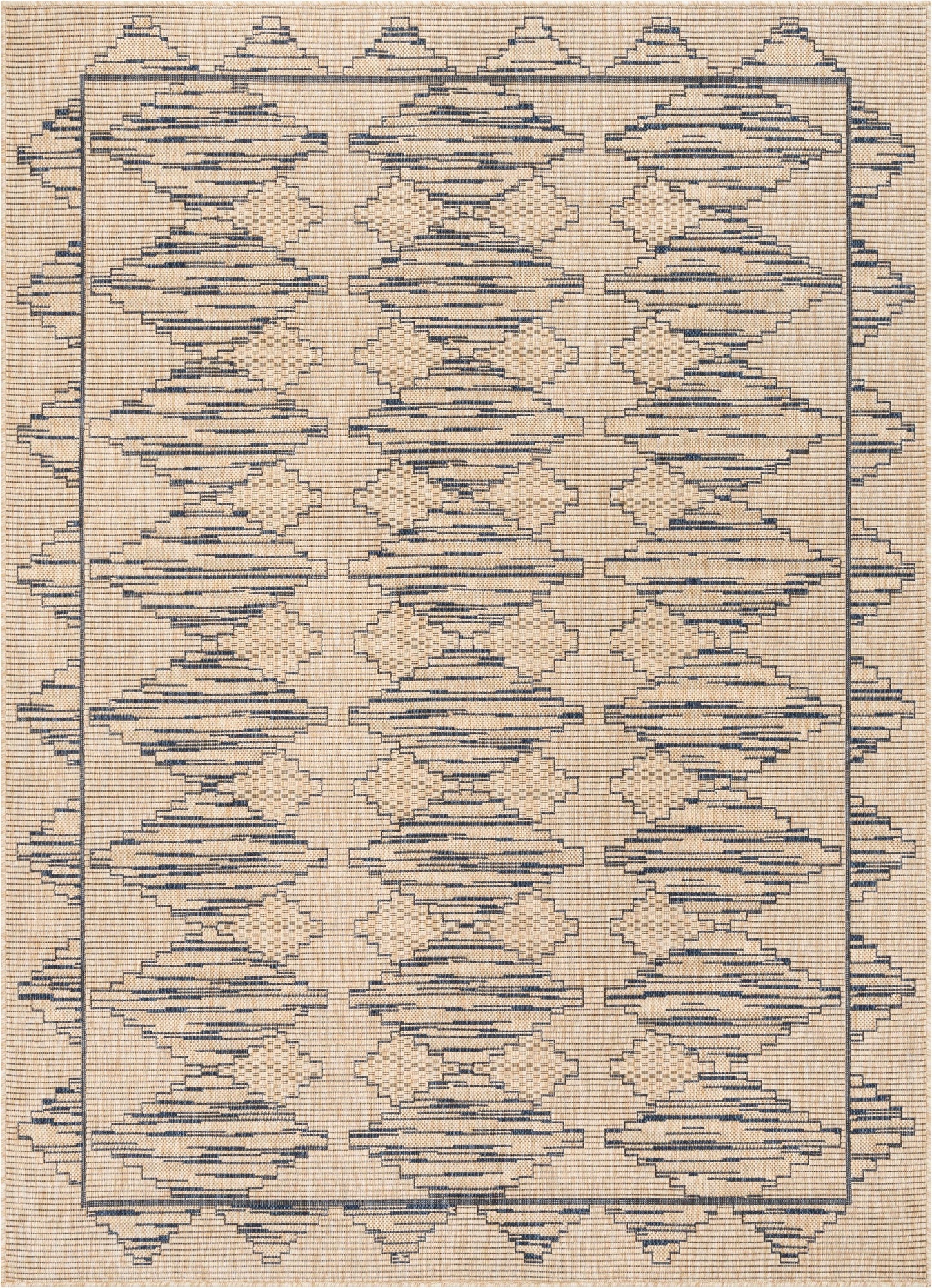 Vidar Trellis Diamond Pattern Indoor Outdoor Blue Beige Flatweave Rug MED-44