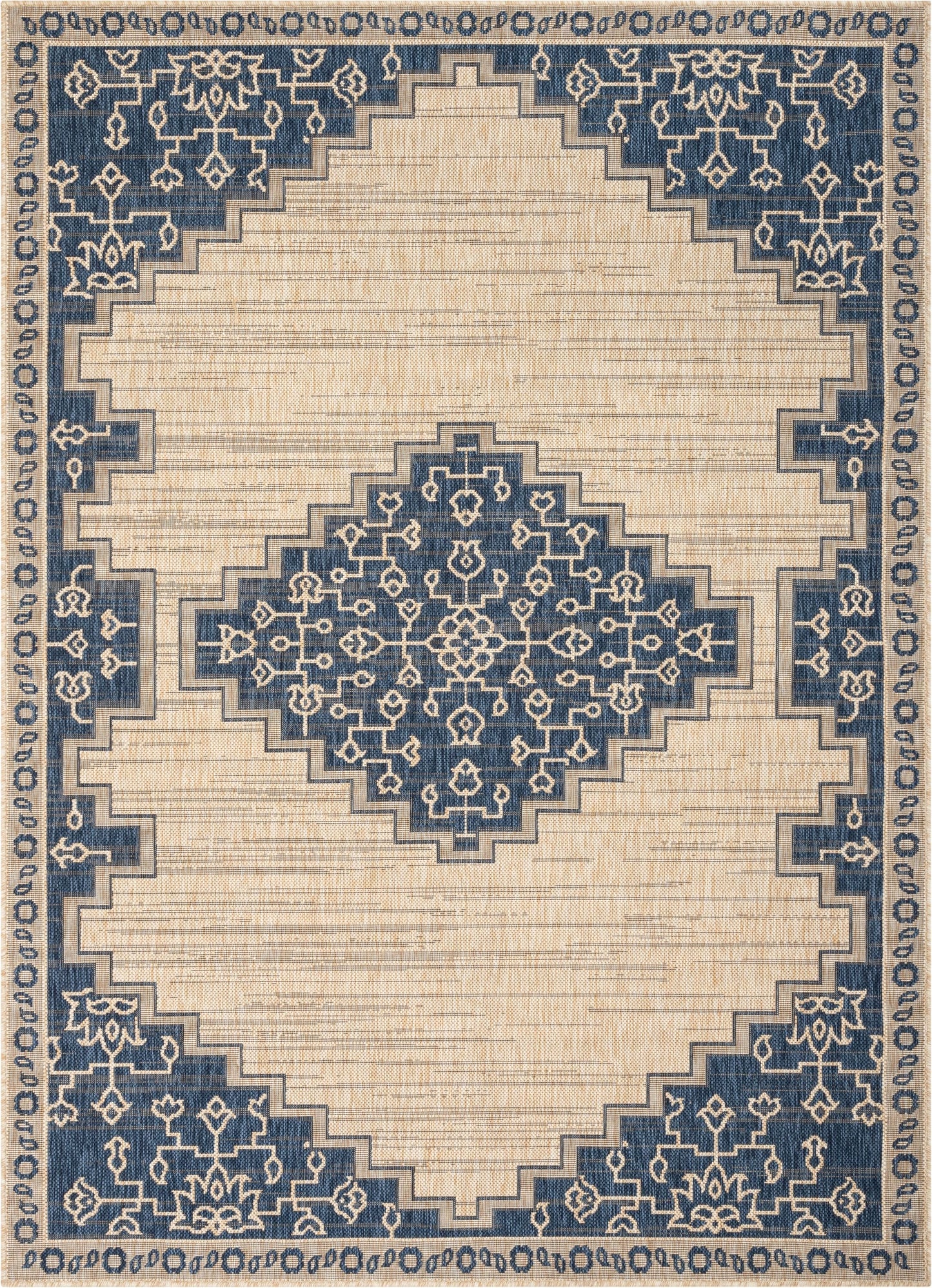 Mani Oriental Medallion Indoor Outdoor Blue Flatweave Rug MED-86