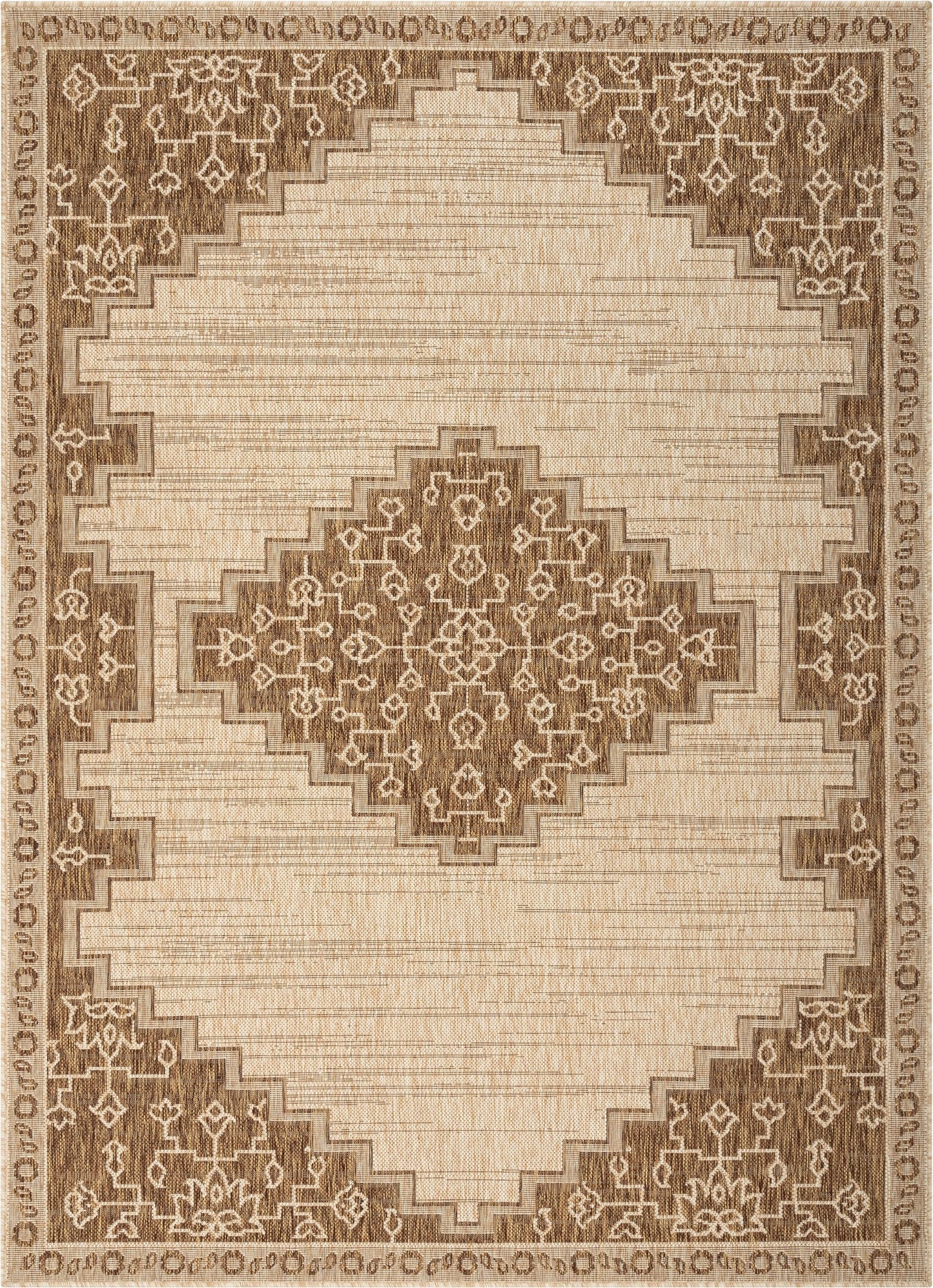 Mani Oriental Medallion Indoor Outdoor Brown Flatweave Rug MED-88