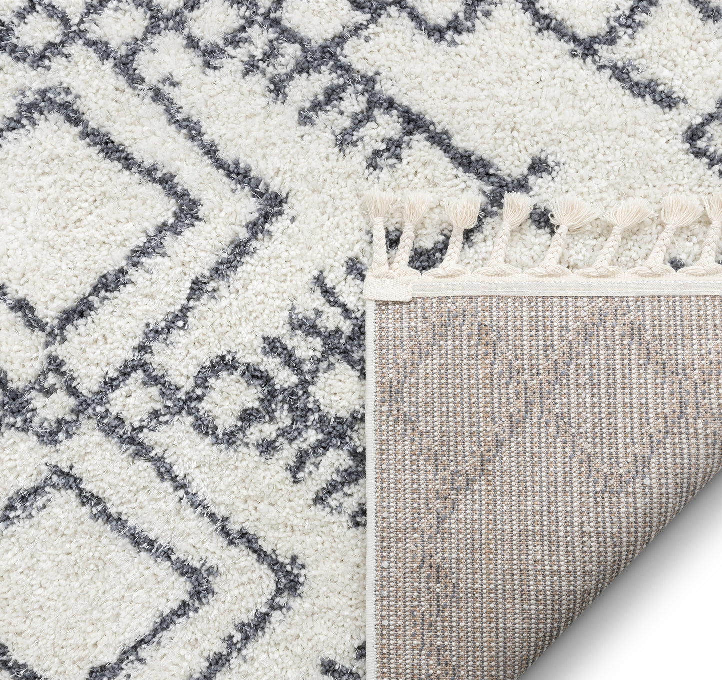 Chantico Moroccan Lattice Grey Shag Rug MEL-17