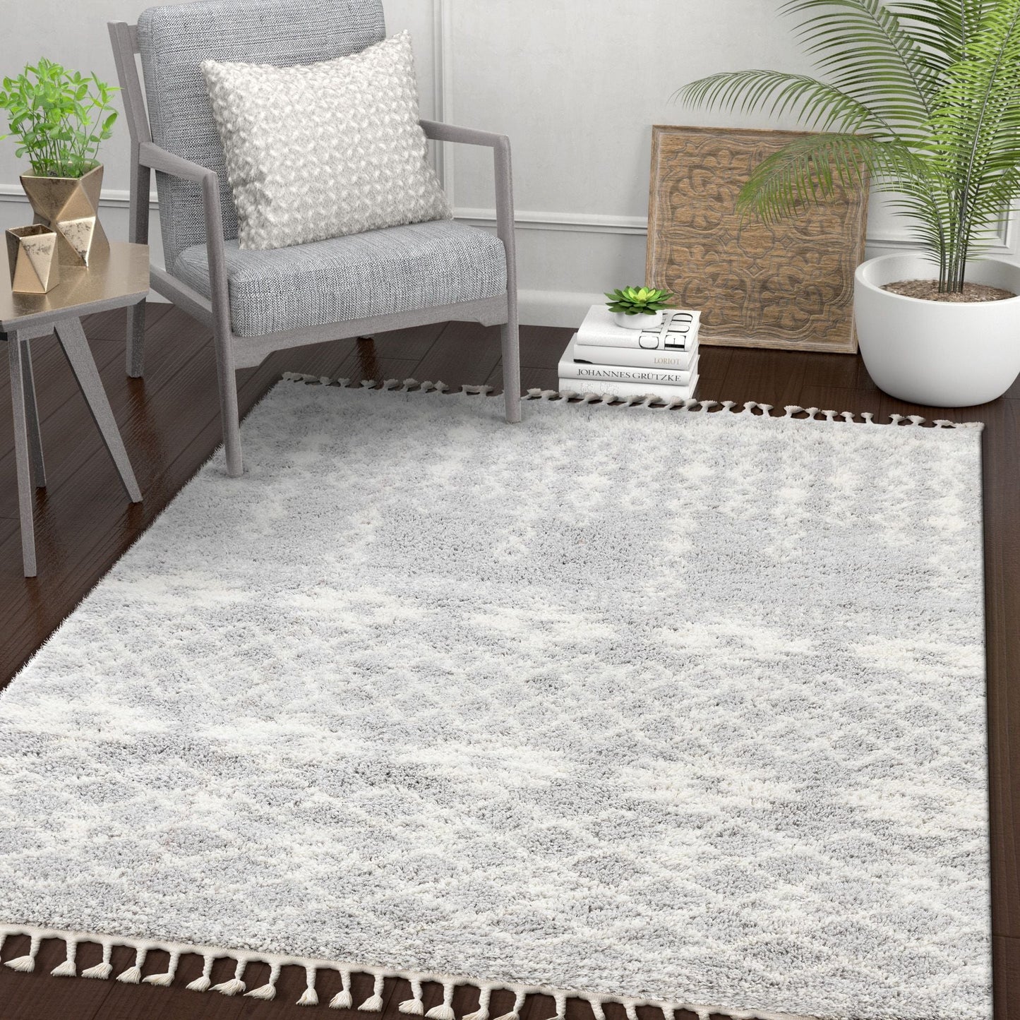 Tozi Moroccan Tribal Grey Shag Rug MEL-37