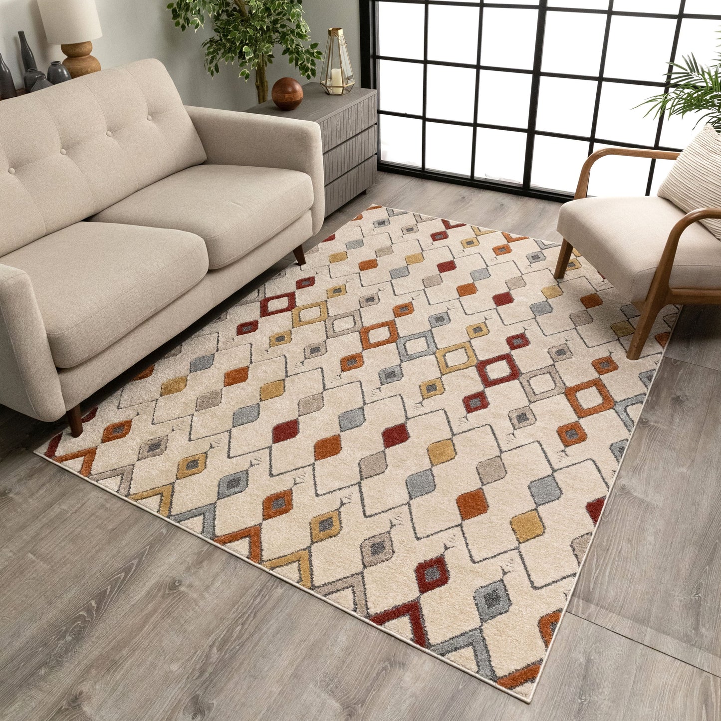 Baikal Bohemian Vintage Tribal Diamond Beige Rug MG-102