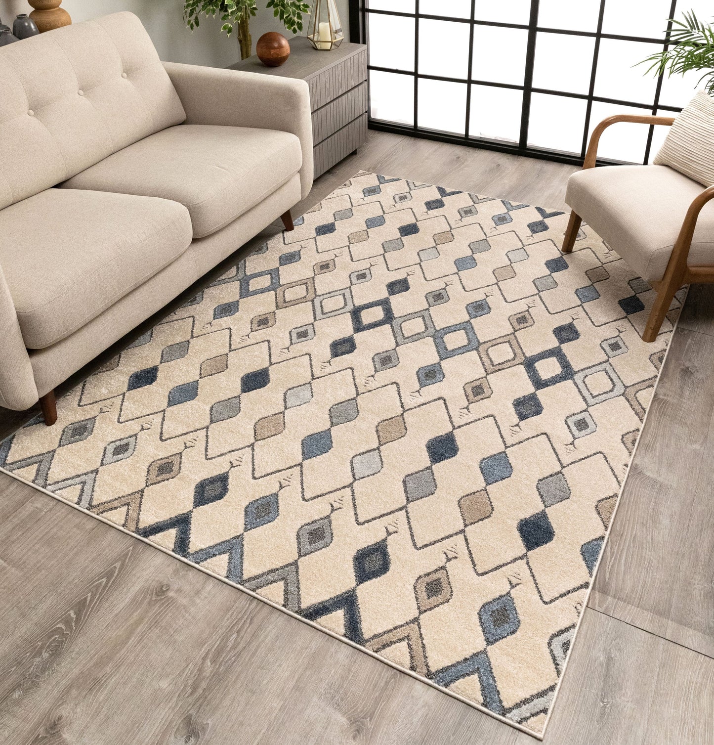 Baikal Bohemian Vintage Tribal Diamond Blue Rug MG-106