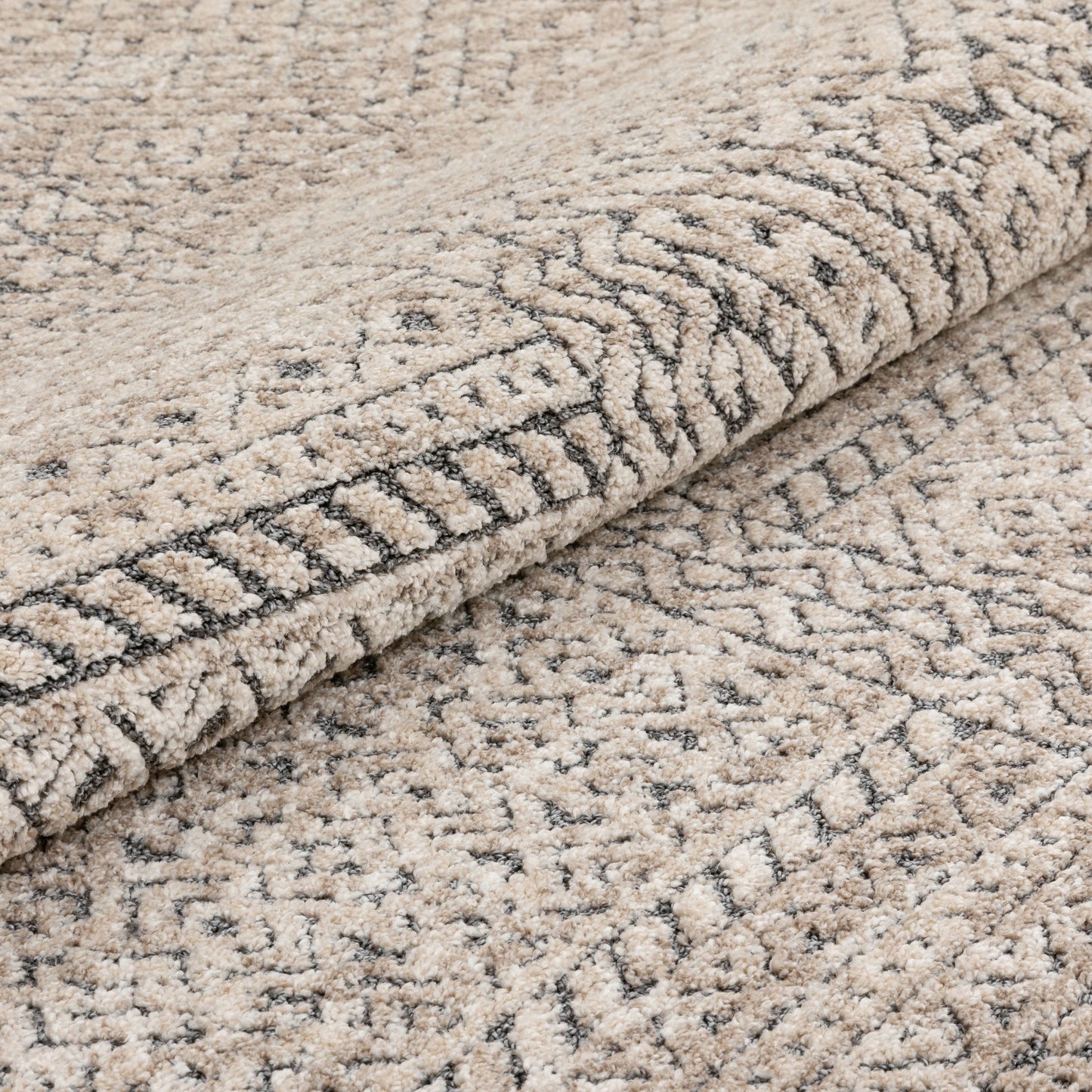 Lyre Tribal Mosaic Tile-Work Beige Distressed High-Low Rug MG-192