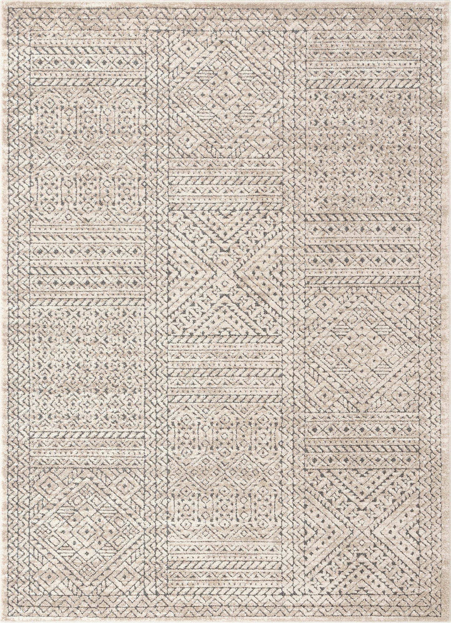 Lyre Tribal Mosaic Tile-Work Beige Distressed High-Low Rug MG-192