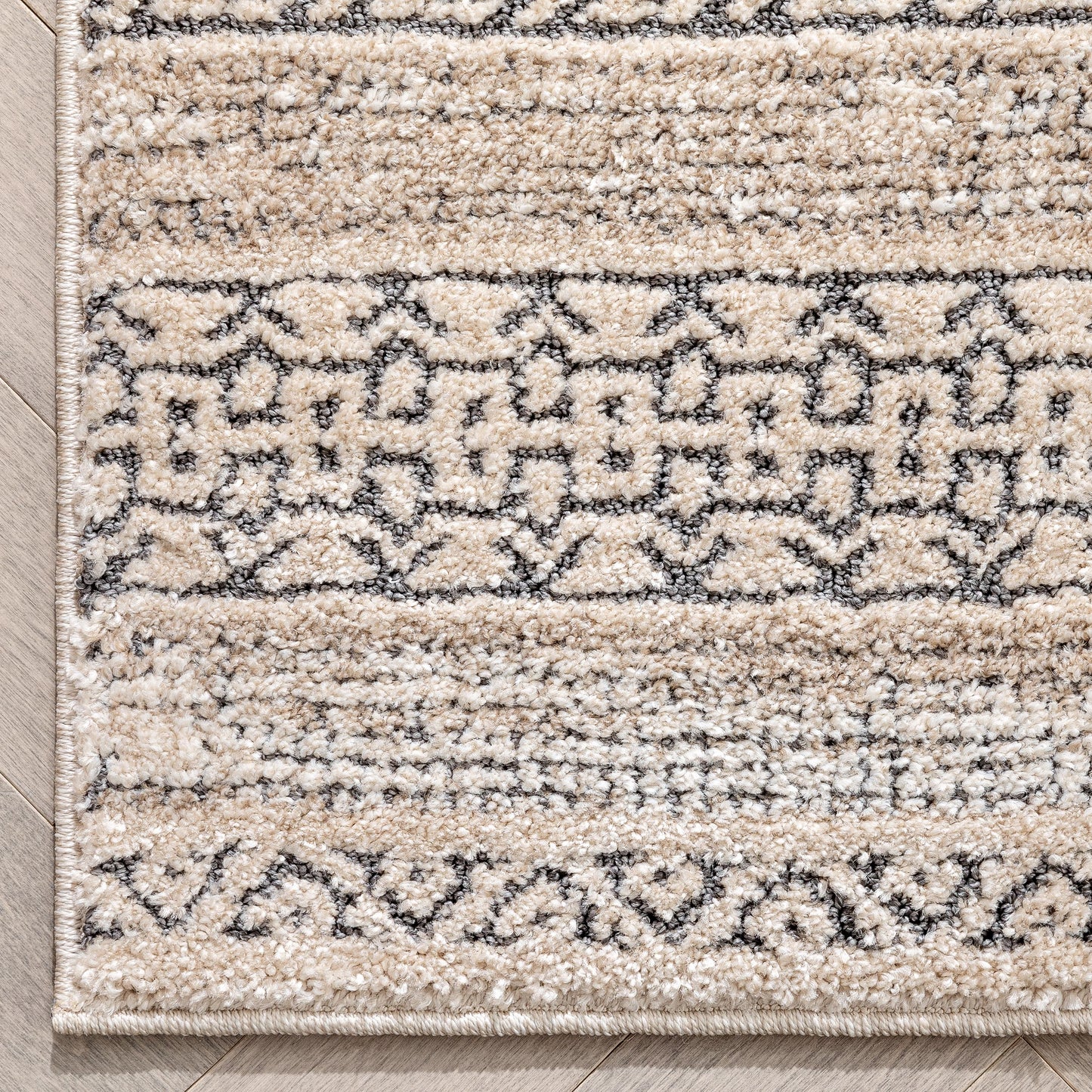 Fresco Tribal Geometric Beige Distressed High-Low Rug MG-202