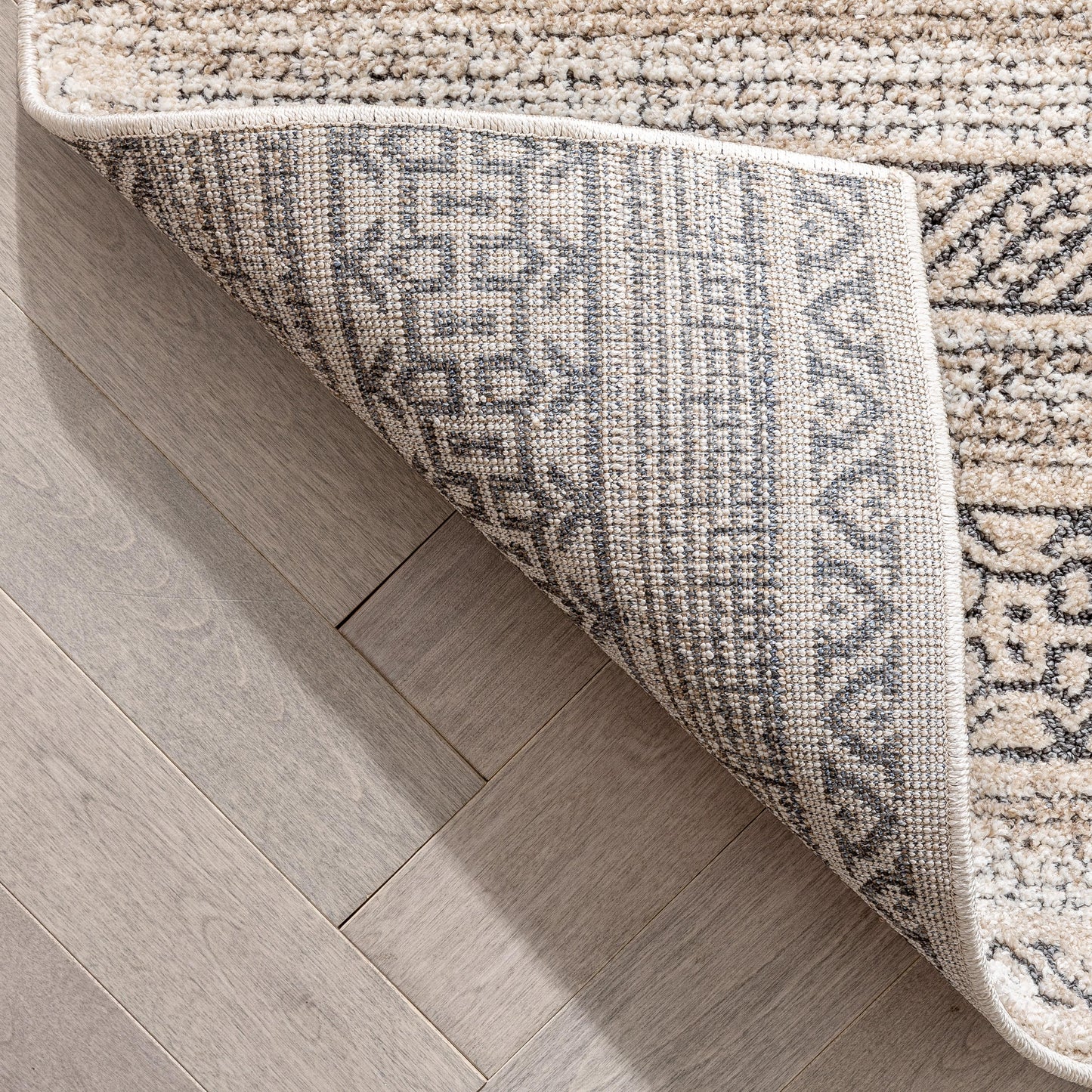 Fresco Tribal Geometric Beige Distressed High-Low Rug MG-202