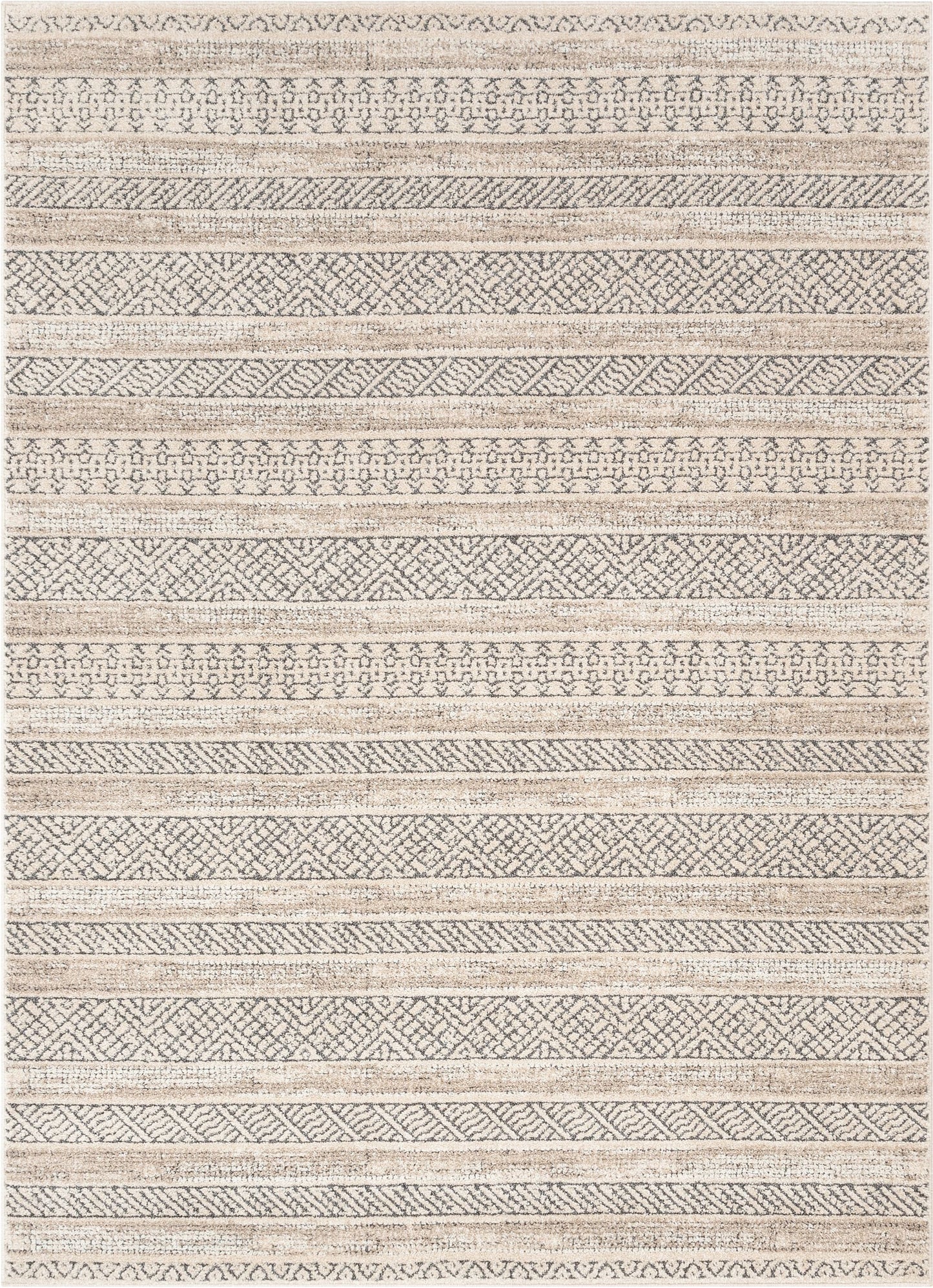 Fresco Tribal Geometric Beige Distressed High-Low Rug MG-202