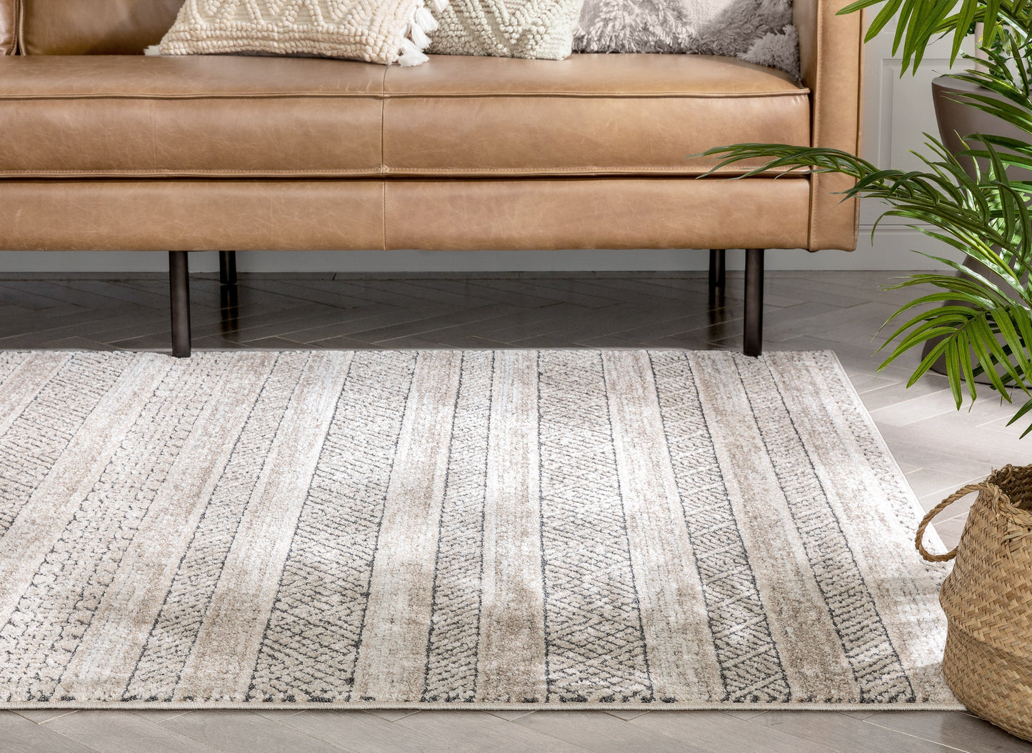 Fresco Tribal Geometric Beige Distressed High-Low Rug MG-202