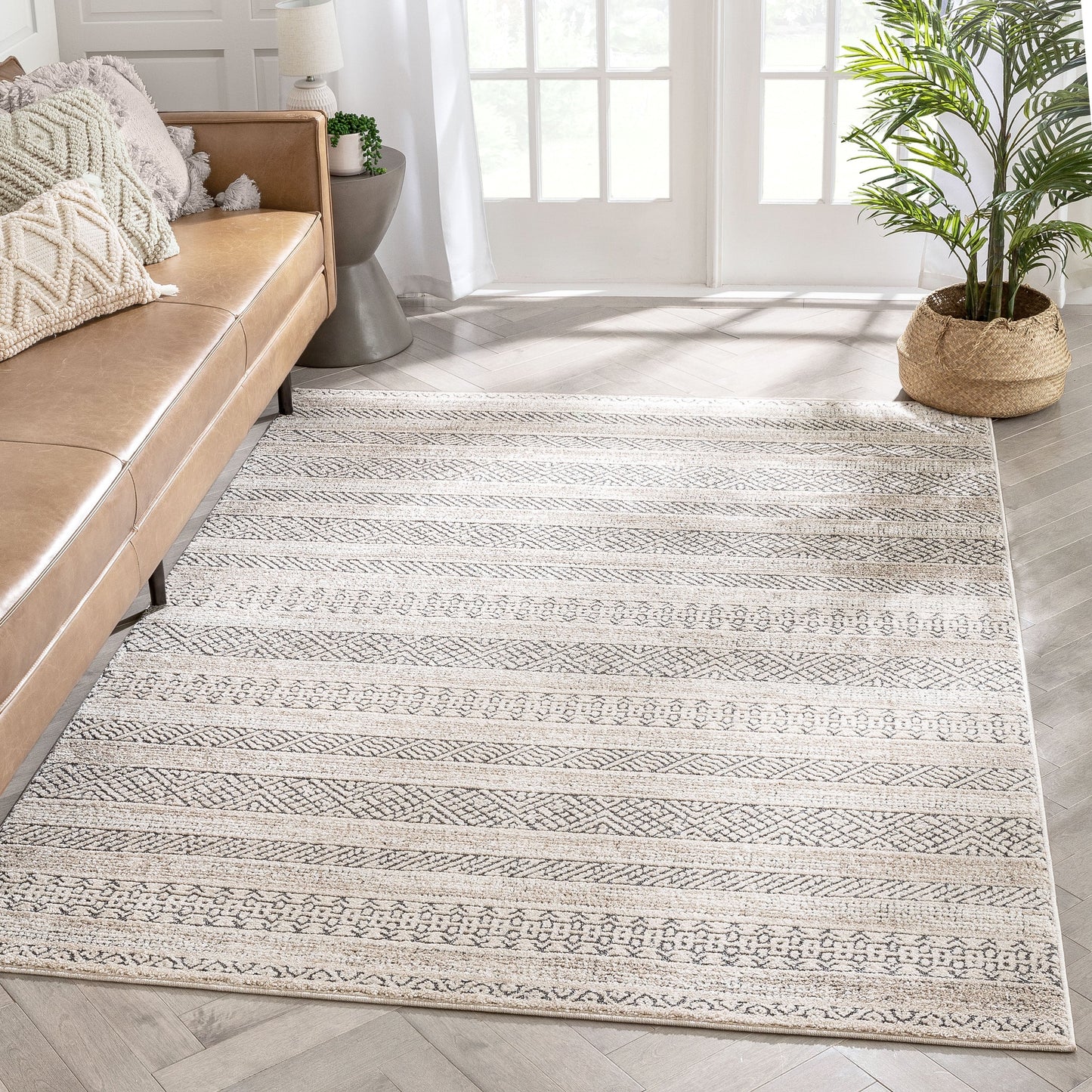 Fresco Tribal Geometric Beige Distressed High-Low Rug MG-202