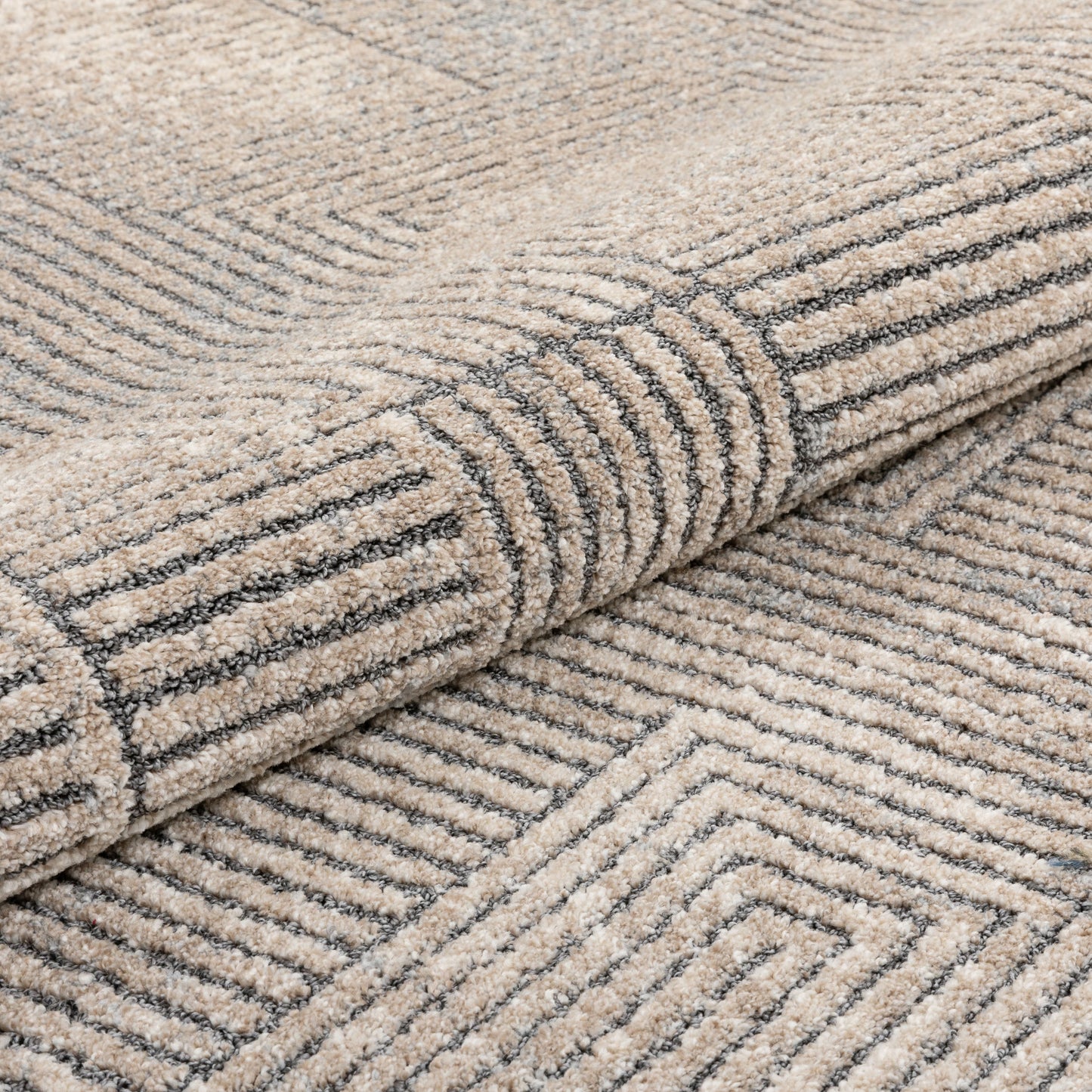 Donna Tribal Geometric Abstract Beige Distressed High-Low Rug MG-212