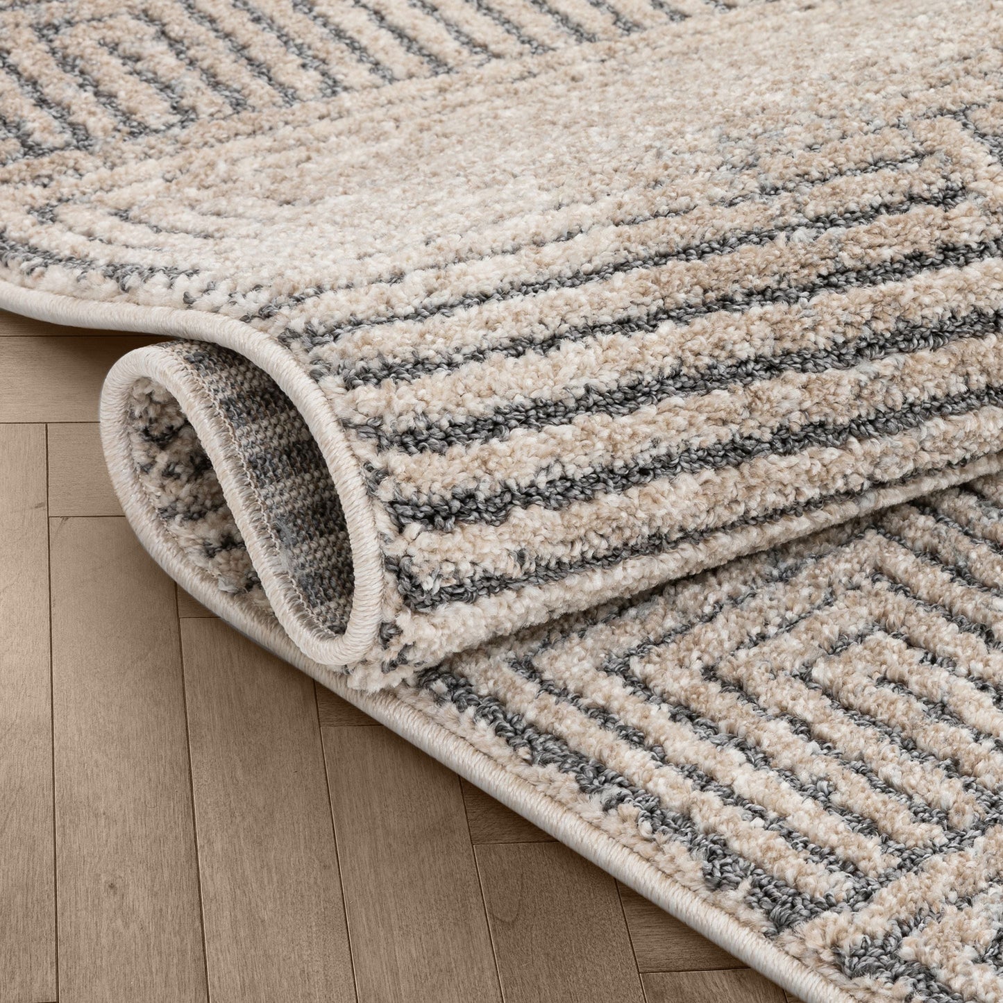 Donna Tribal Geometric Abstract Beige Distressed High-Low Rug MG-212