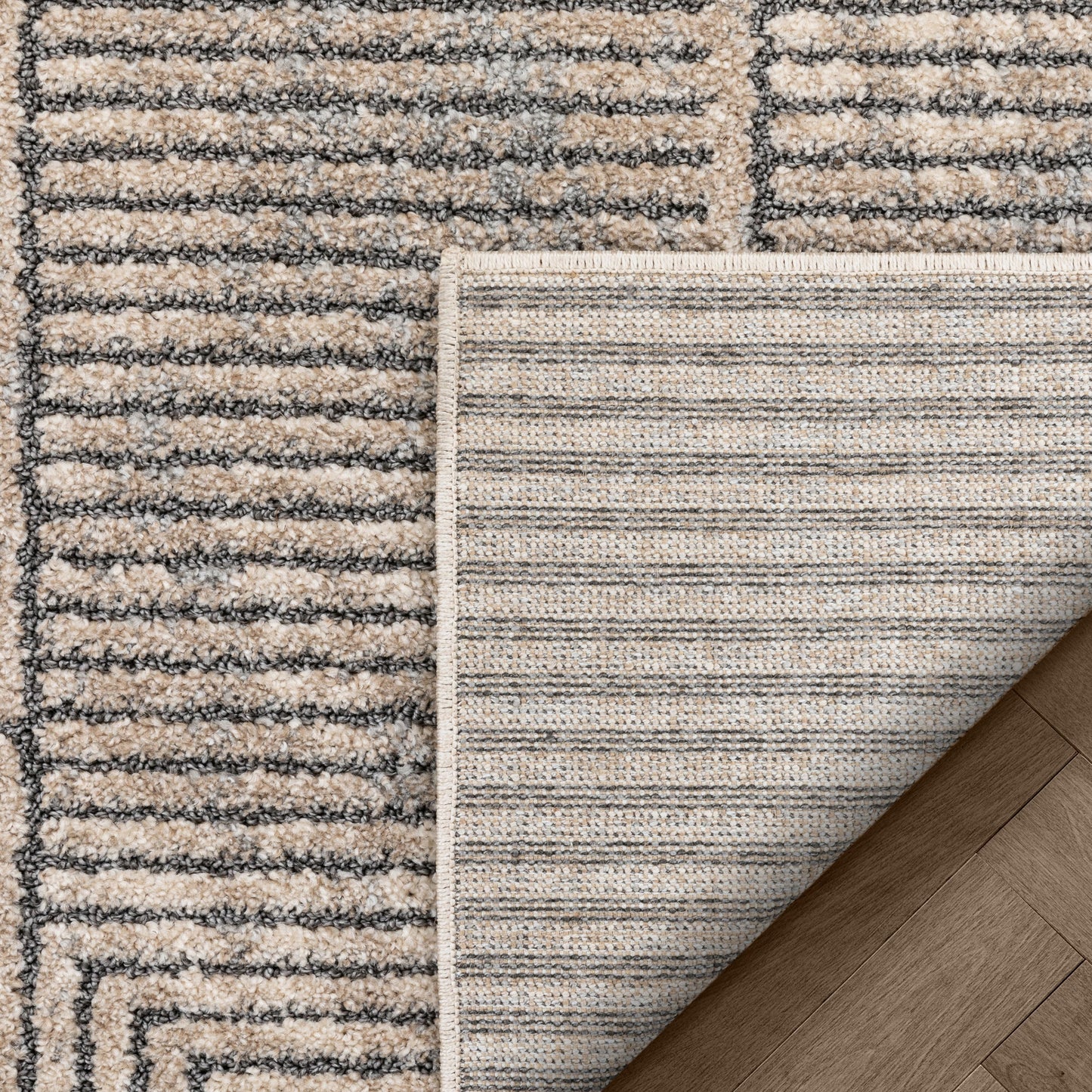 Donna Tribal Geometric Abstract Beige Distressed High-Low Rug MG-212