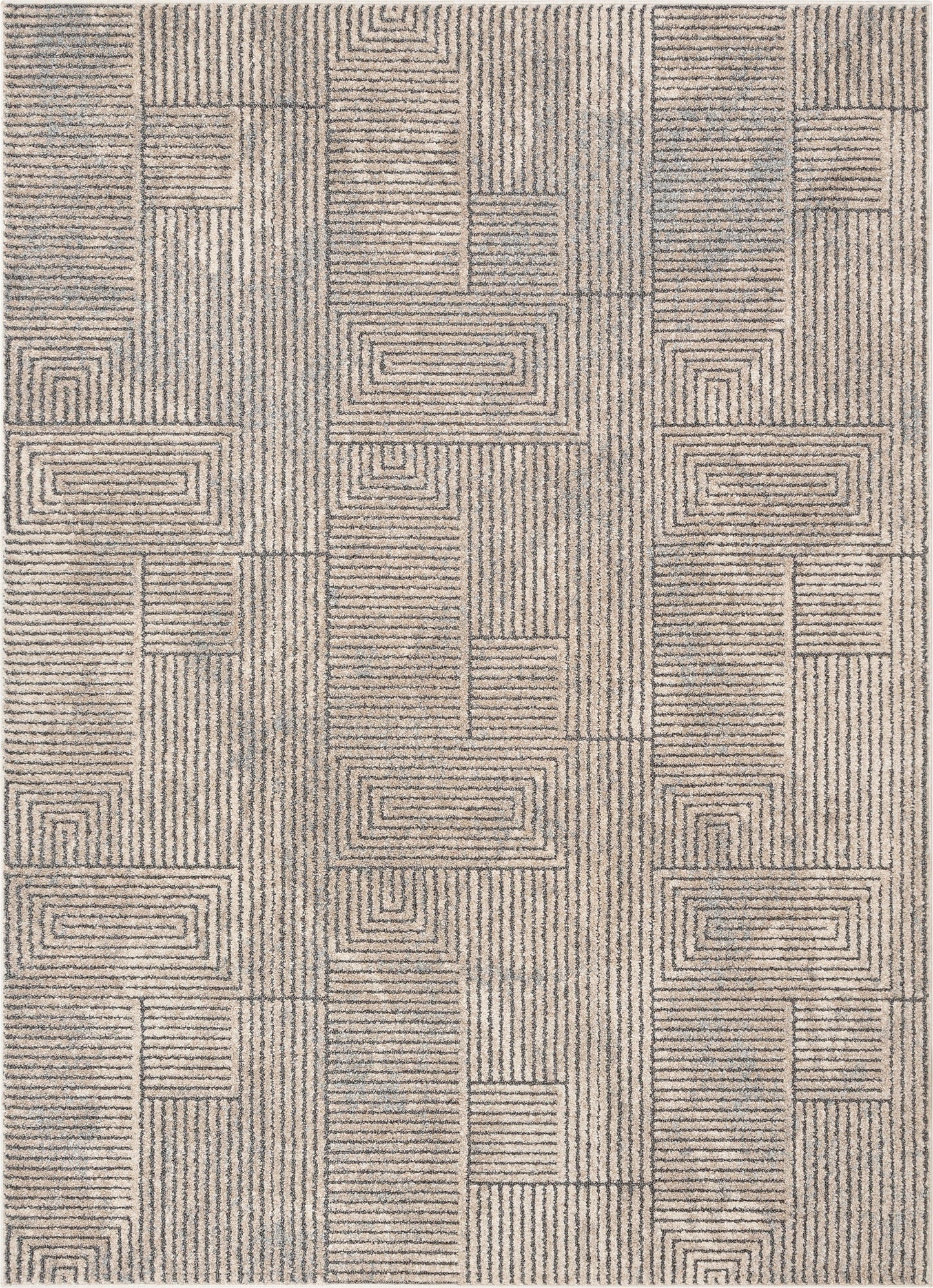 Donna Tribal Geometric Abstract Beige Distressed High-Low Rug MG-212