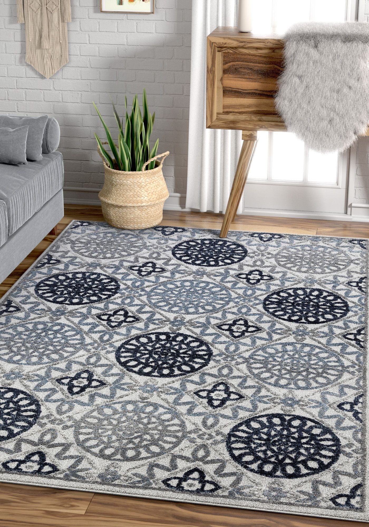 Caspian Blue Modern Suzani Rug MG-24