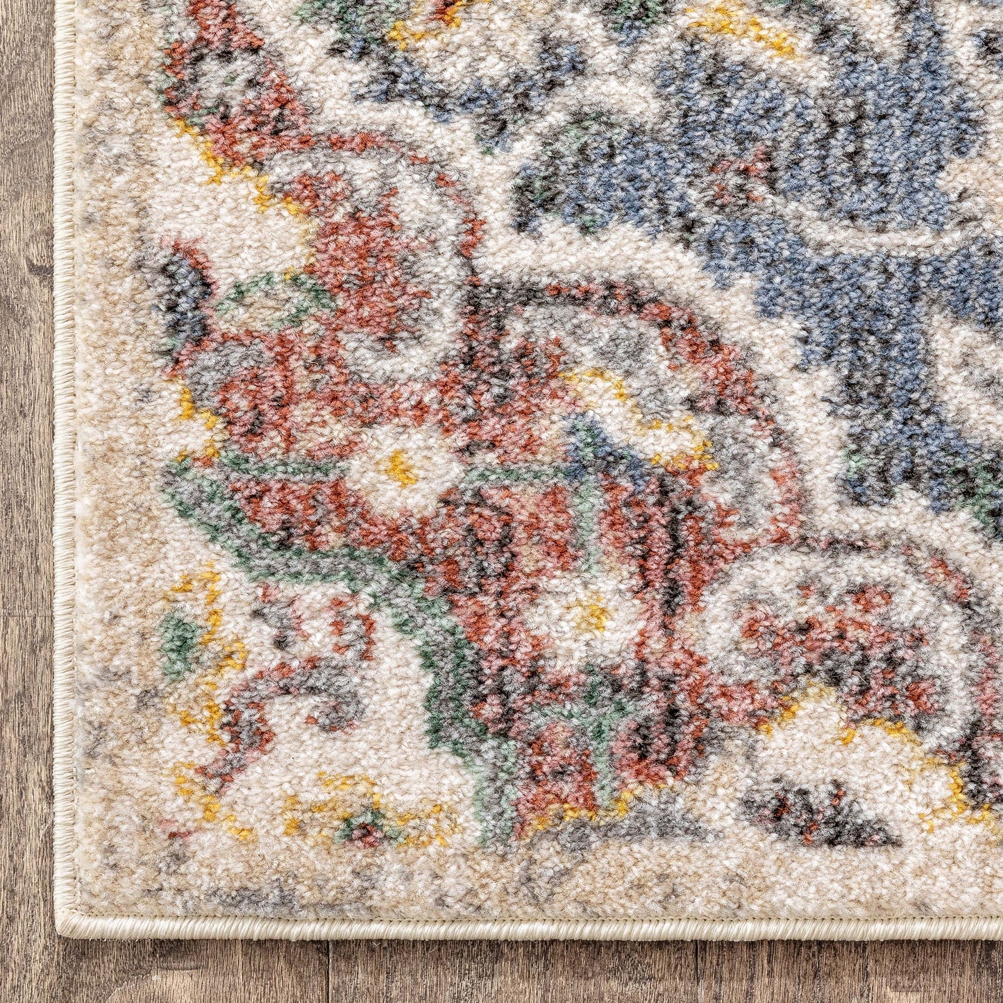 Nantes Vintage Bohemian Persian Oriental Medallion Beige Blue Rug MIR-12