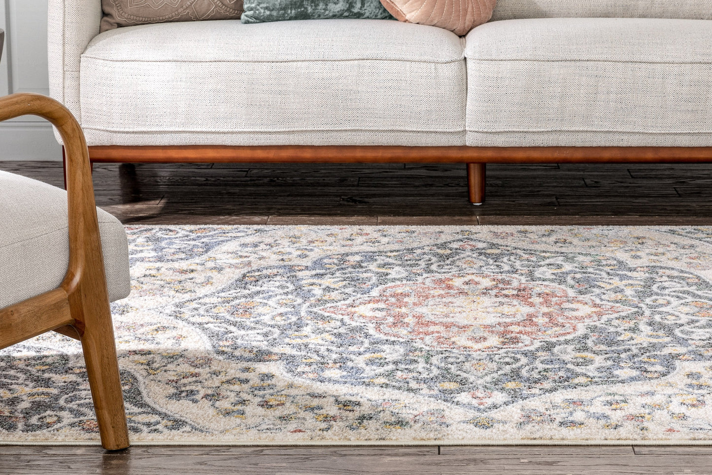 Nantes Vintage Bohemian Persian Oriental Medallion Beige Blue Rug MIR-12