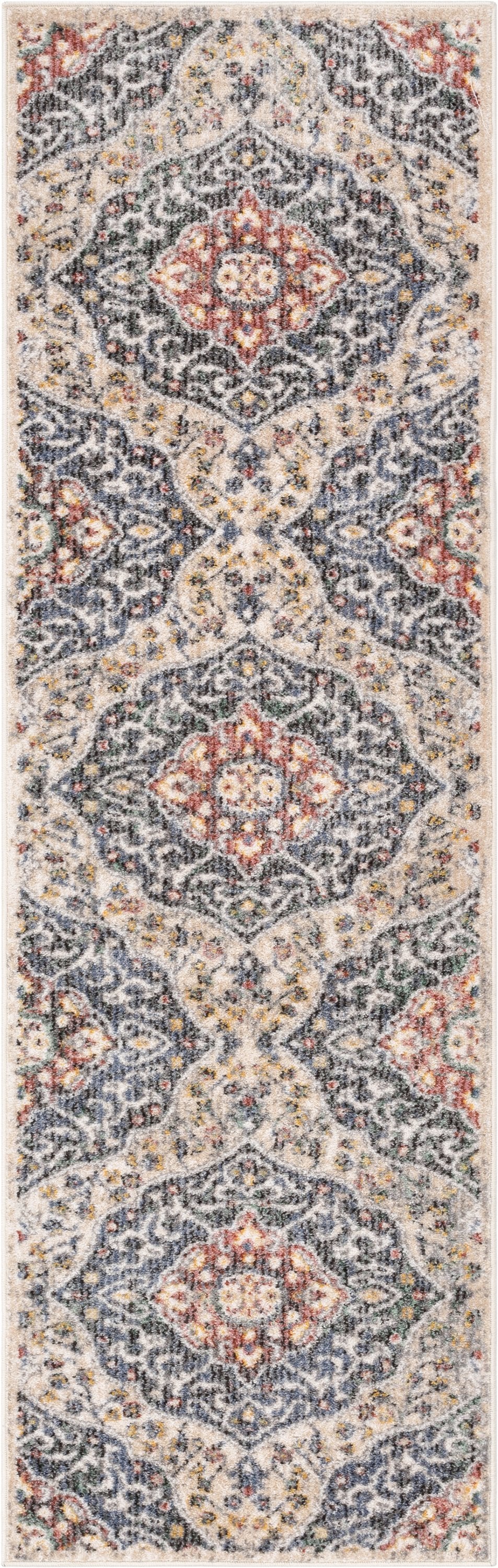 Nantes Vintage Bohemian Persian Oriental Medallion Beige Blue Rug MIR-12
