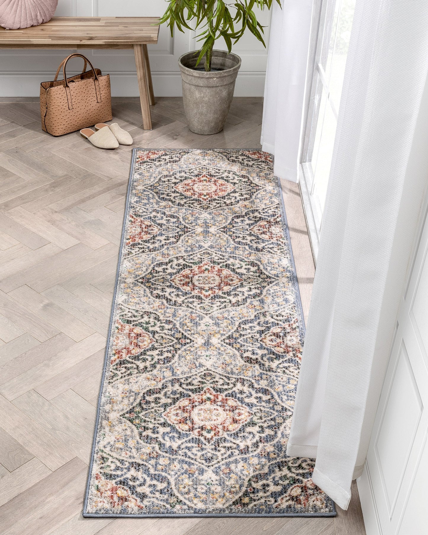Nantes Vintage Bohemian Persian Oriental Medallion Beige Blue Rug MIR-12