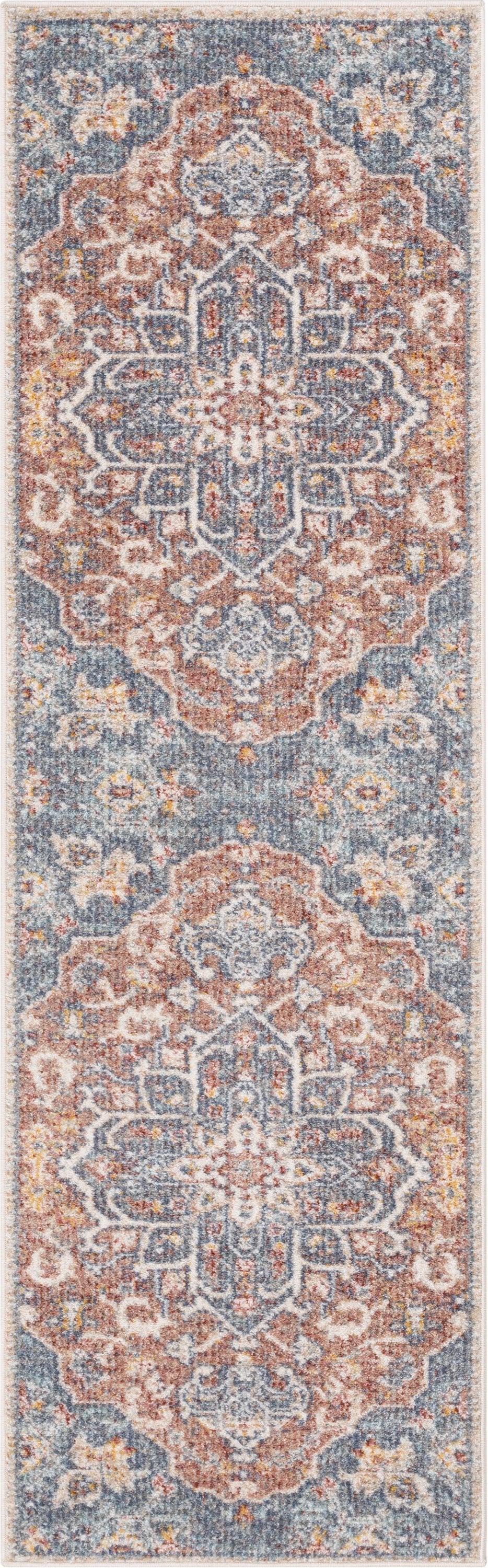 Amiens Vintage Bohemian Medallion Oriental Botanical Blue Red Rust Rug MIR-34