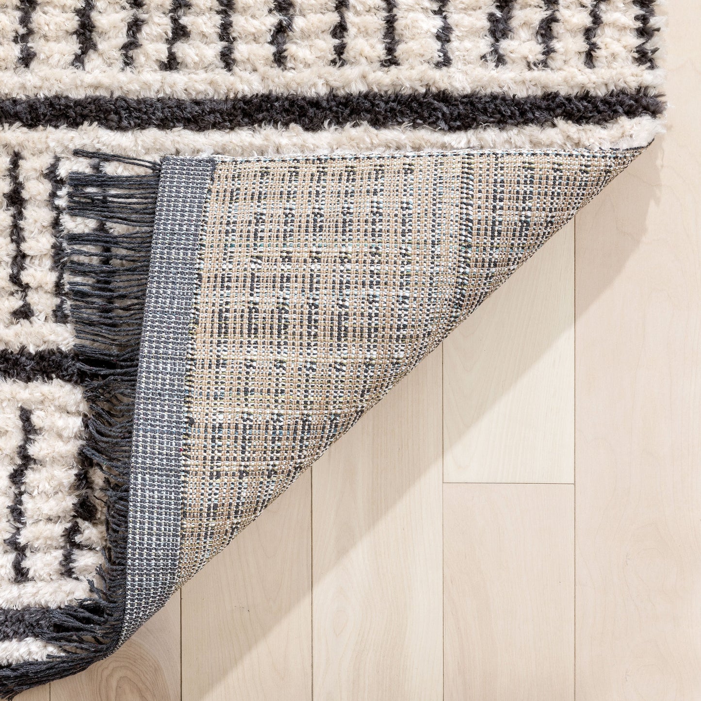 Viho Tribal Geometric Stripes Ivory High-Low Textured Pile Rug MYA-102