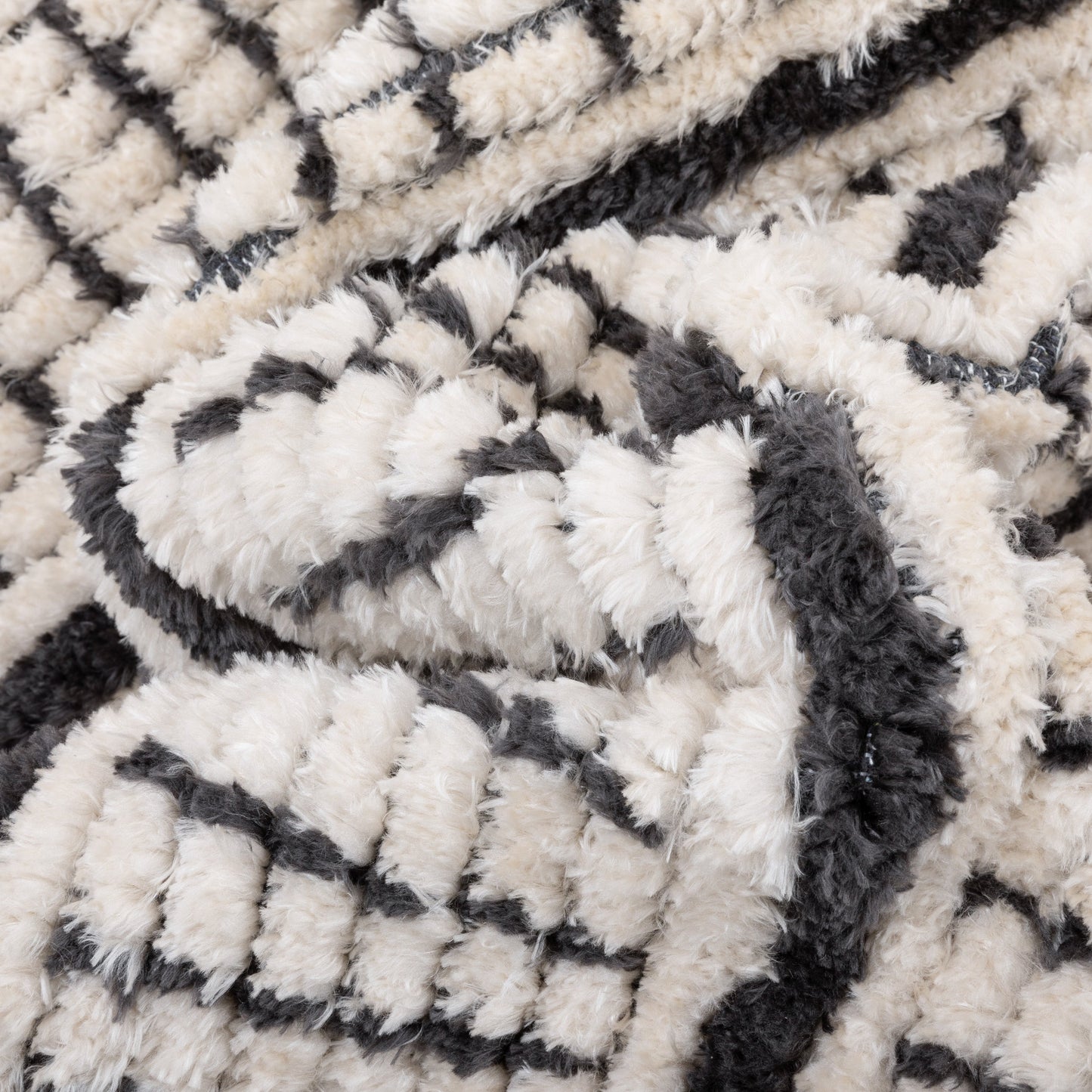 Viho Tribal Geometric Stripes Ivory High-Low Textured Pile Rug MYA-102