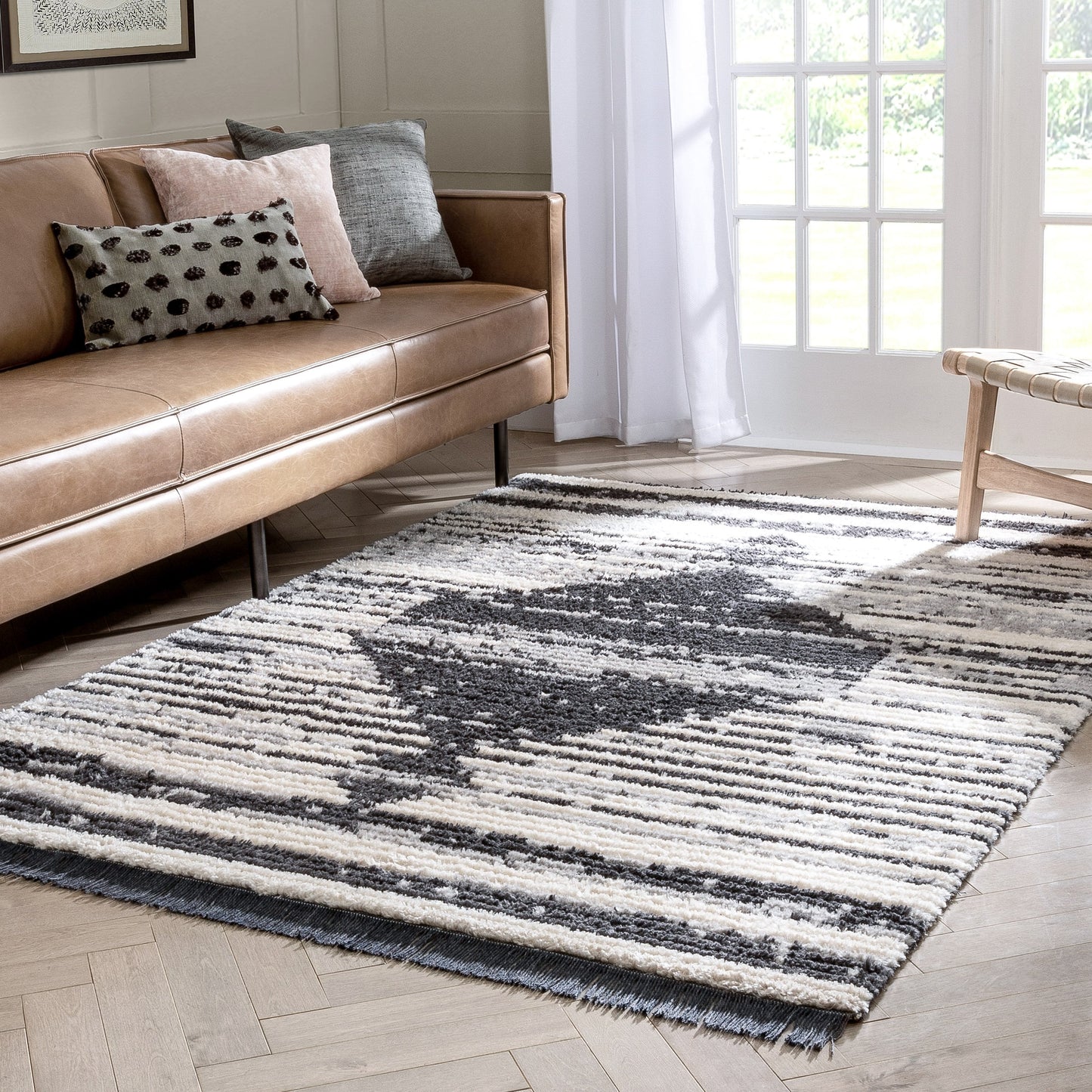 Sakari Moroccan Diamond Medallion Pattern Grey High-Low Textured Pile Rug MYA-77