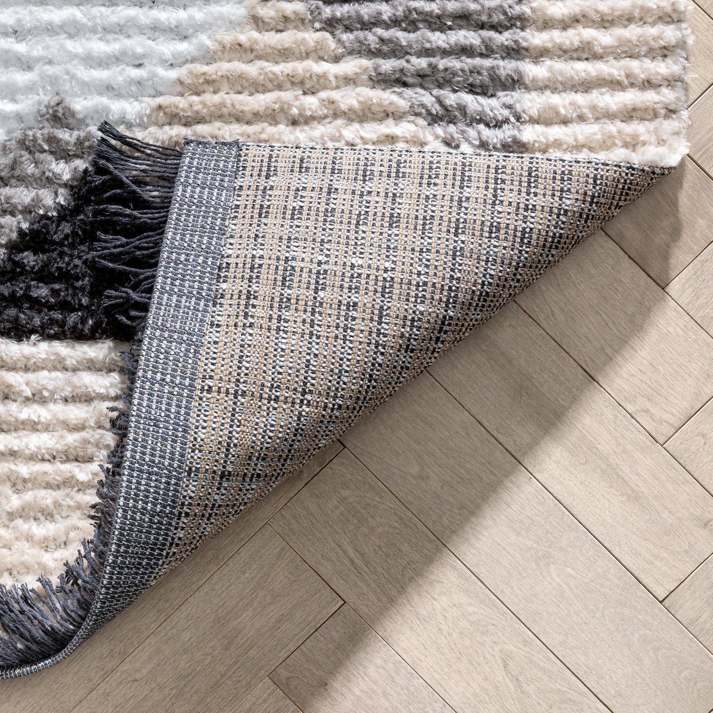 Etenia Tribal Abstract Pattern Grey High-Low Textured Pile Rug MYA-97