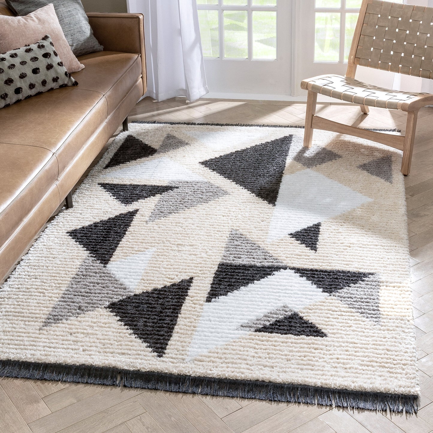Etenia Tribal Abstract Pattern Grey High-Low Textured Pile Rug MYA-97