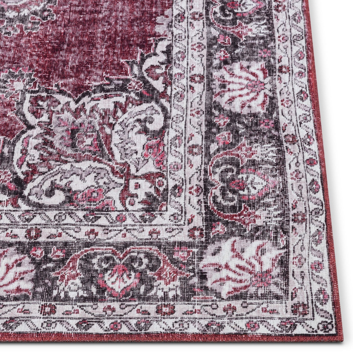 Tarifa Vintage Bohemian Medallion Red Machine Washable Rug NIL-00