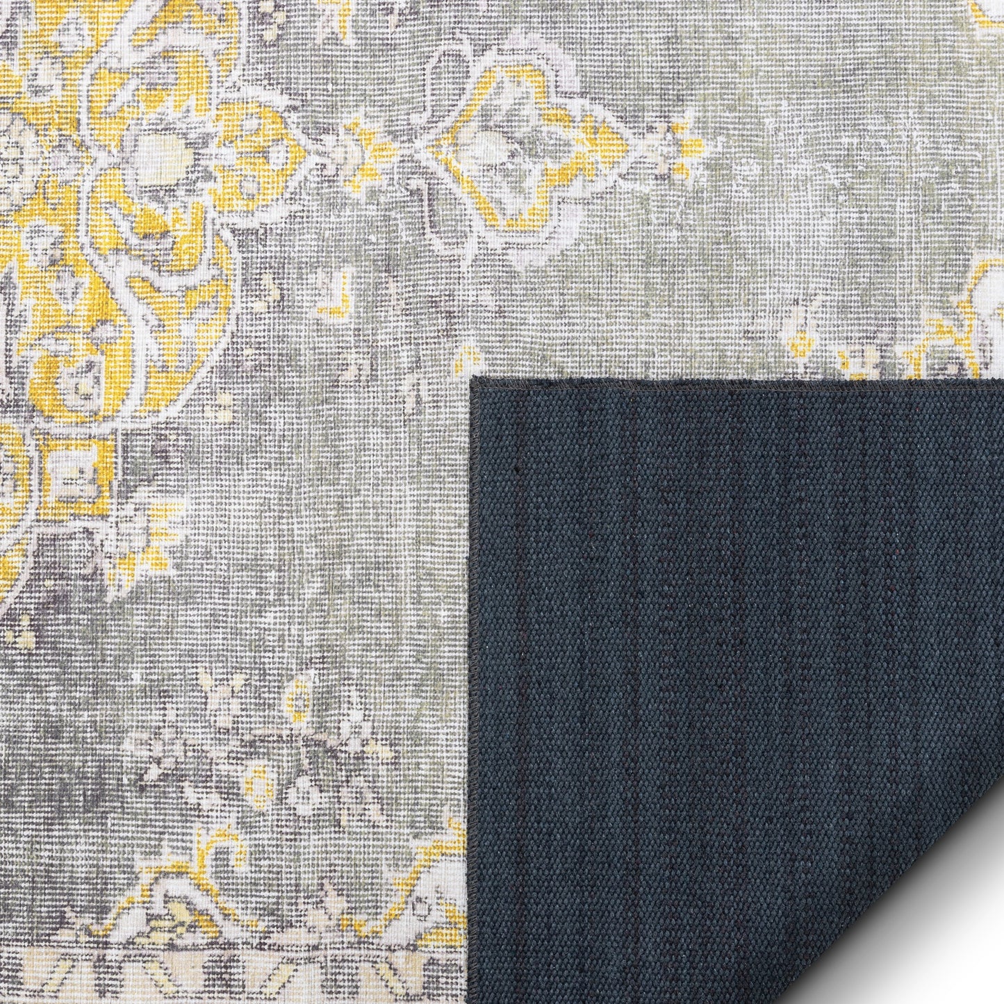 Tarifa Vintage Bohemian Medallion Yellow Machine Washable Rug NIL-01