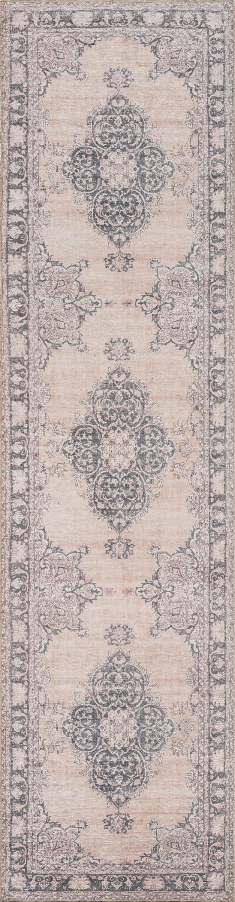 Tarifa Vintage Bohemian Medallion Beige Machine Washable Rug NIL-02