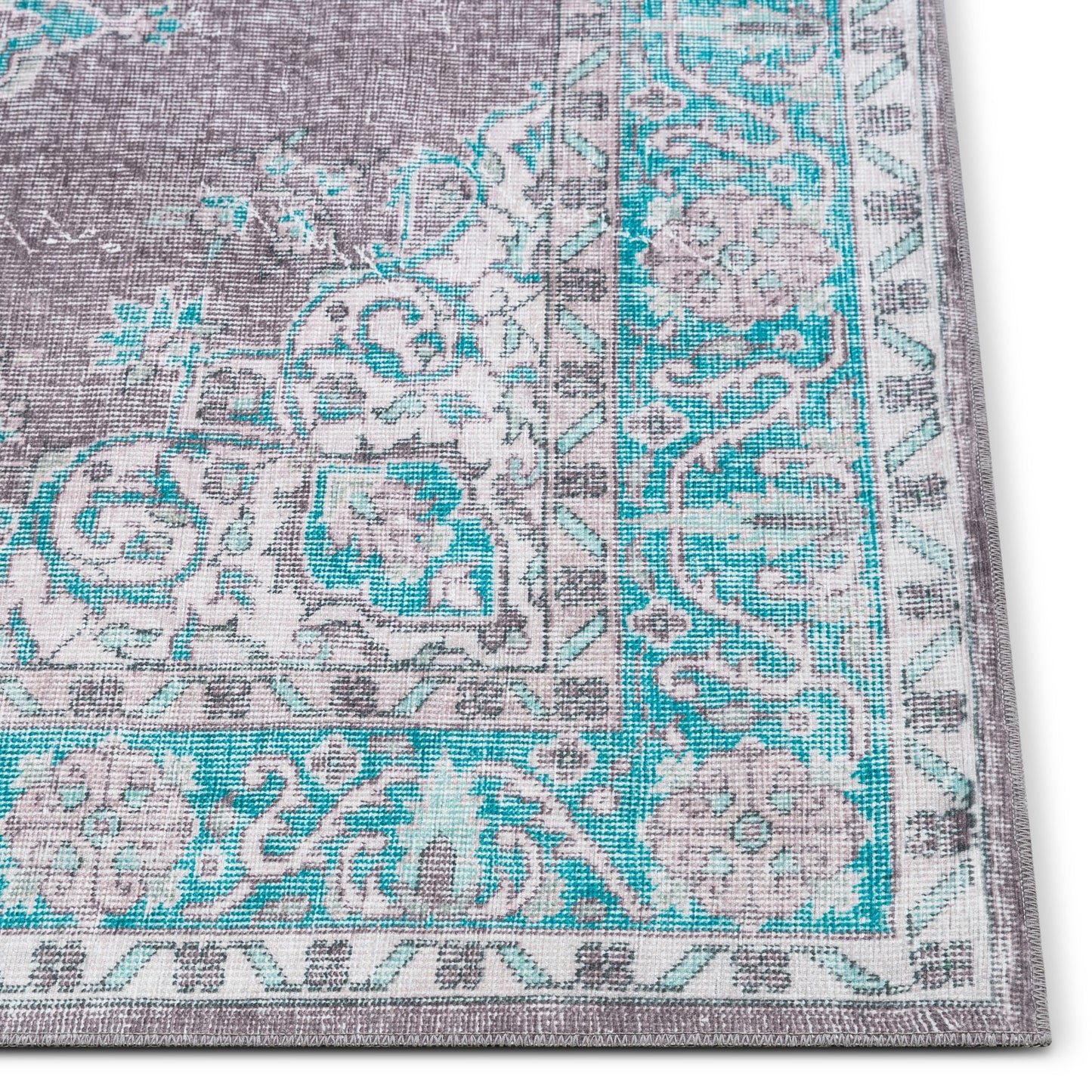 Tarifa Vintage Bohemian Medallion Light Blue Machine Washable Rug NIL-06