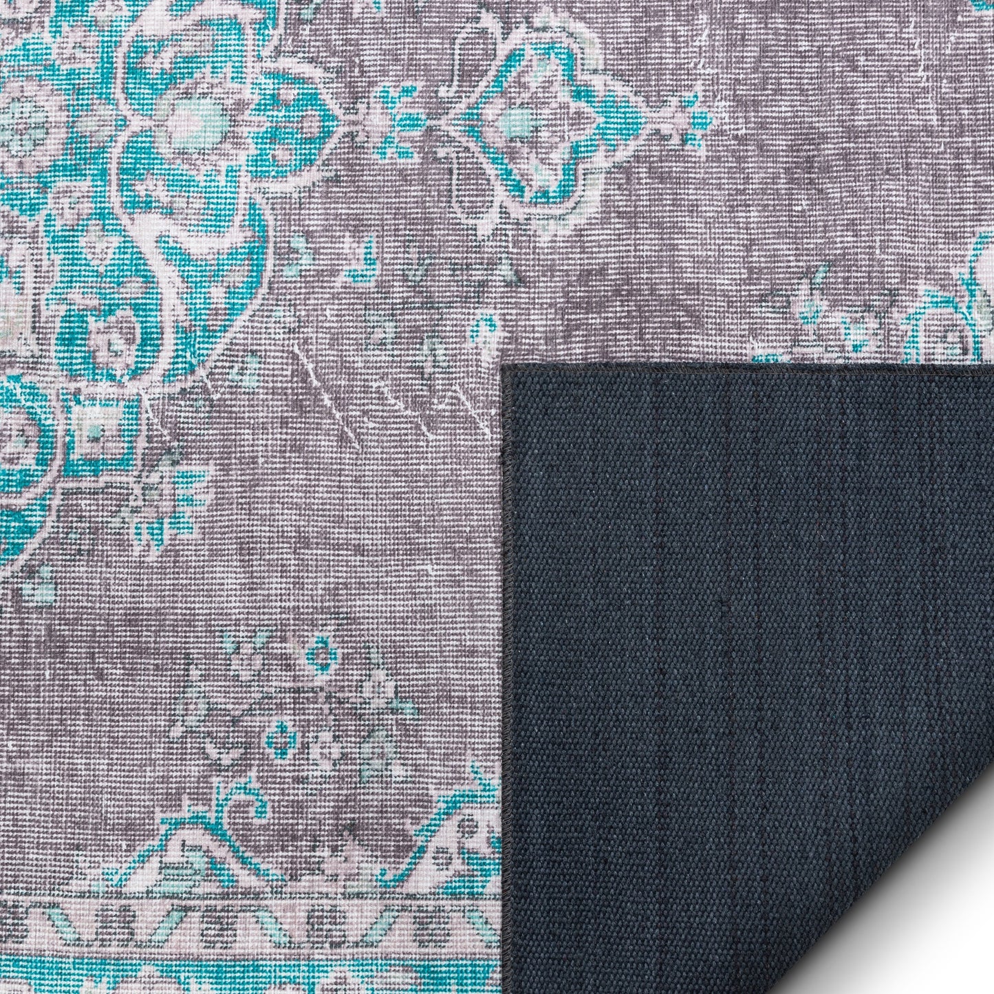 Tarifa Vintage Bohemian Medallion Light Blue Machine Washable Rug NIL-06